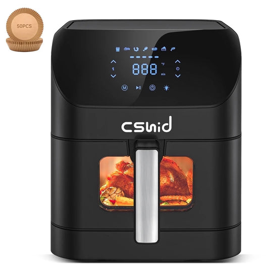 Large 7.5 QT Air Fryer with Clear Window & Washable Basket - 10-in-1 Digital Touchscreen for Crisping, Roasting, Baking & Reheating - Nonstick & Quiet Design, Black