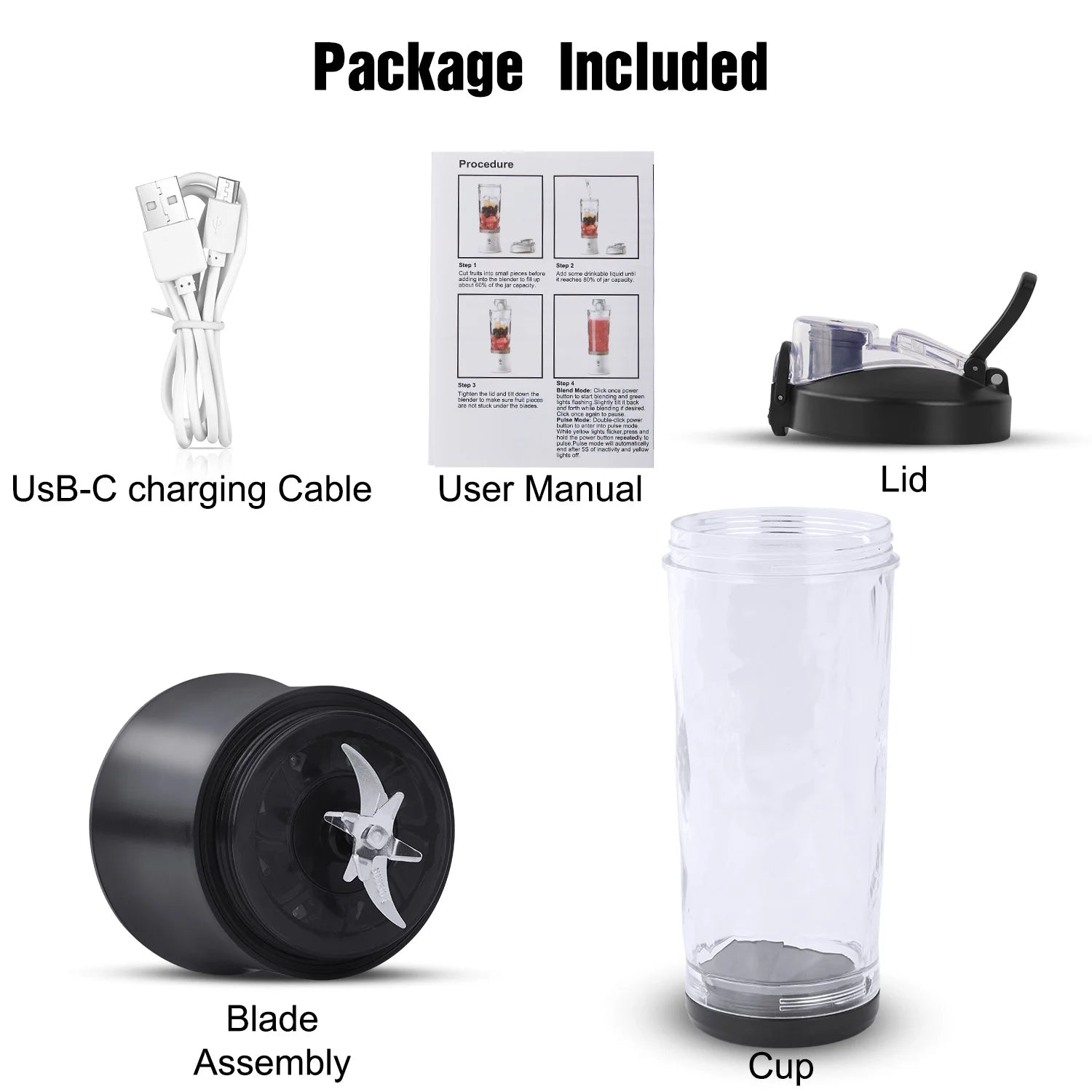 Portable Blender - 21 Oz Travel Cup, 10 Blades, USB Rechargeable Mini Blender for Shakes & Smoothies - Perfect for Gym, Home & Outdoors - Sleek Black Design