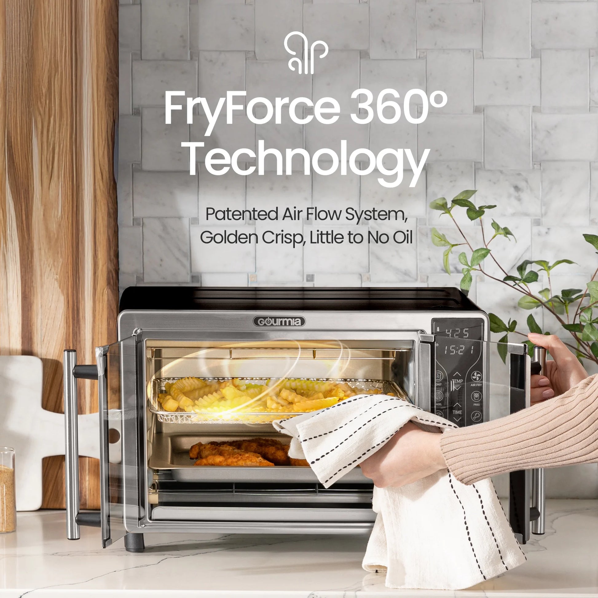 Digital Air Fryer Toaster Oven Combo | 17 One Touch Cooking Functions | Fits 12" Pizza | Cooks Food Quickly with Little to No Oil | Stainless Steel Air Fryer | Toaster Ovens Countertop |