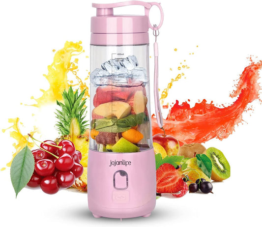 Compact Pink Portable Blender - Rechargeable 4000mAh Mini Travel Smoothie Maker with 3D Six Blades - Perfect for Home, Sports & Outdoor Use (13.5oz)