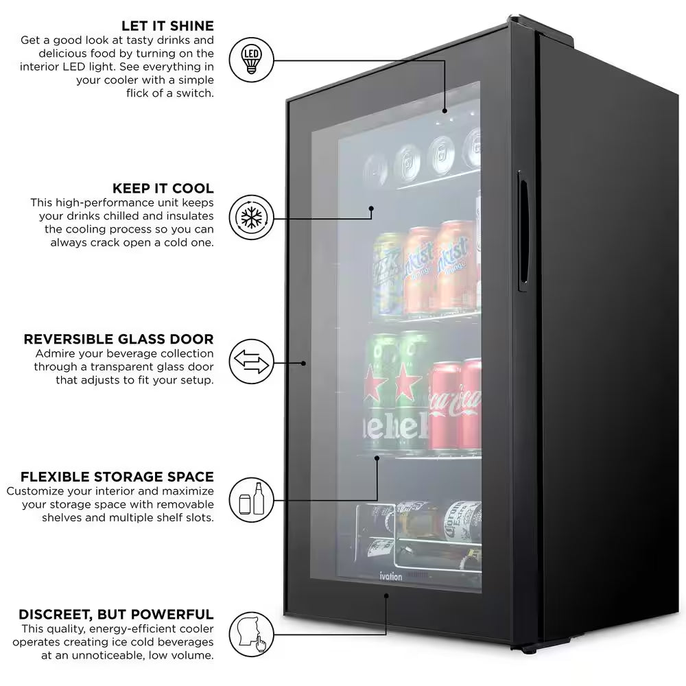 17 In. Single Zone 101-Cans Beverage Cooler in Black