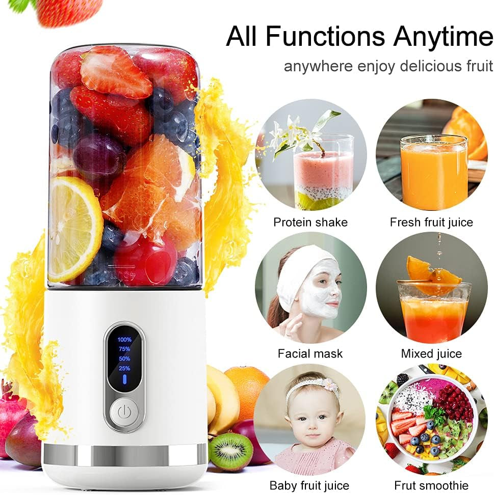 Smart Portable Blender with LCD Display - USB Rechargeable Mini Blender for Shakes & Smoothies, 15.2Oz Juice Mixer with Six Blades - Perfect for Travel, Office, Gym & Sports