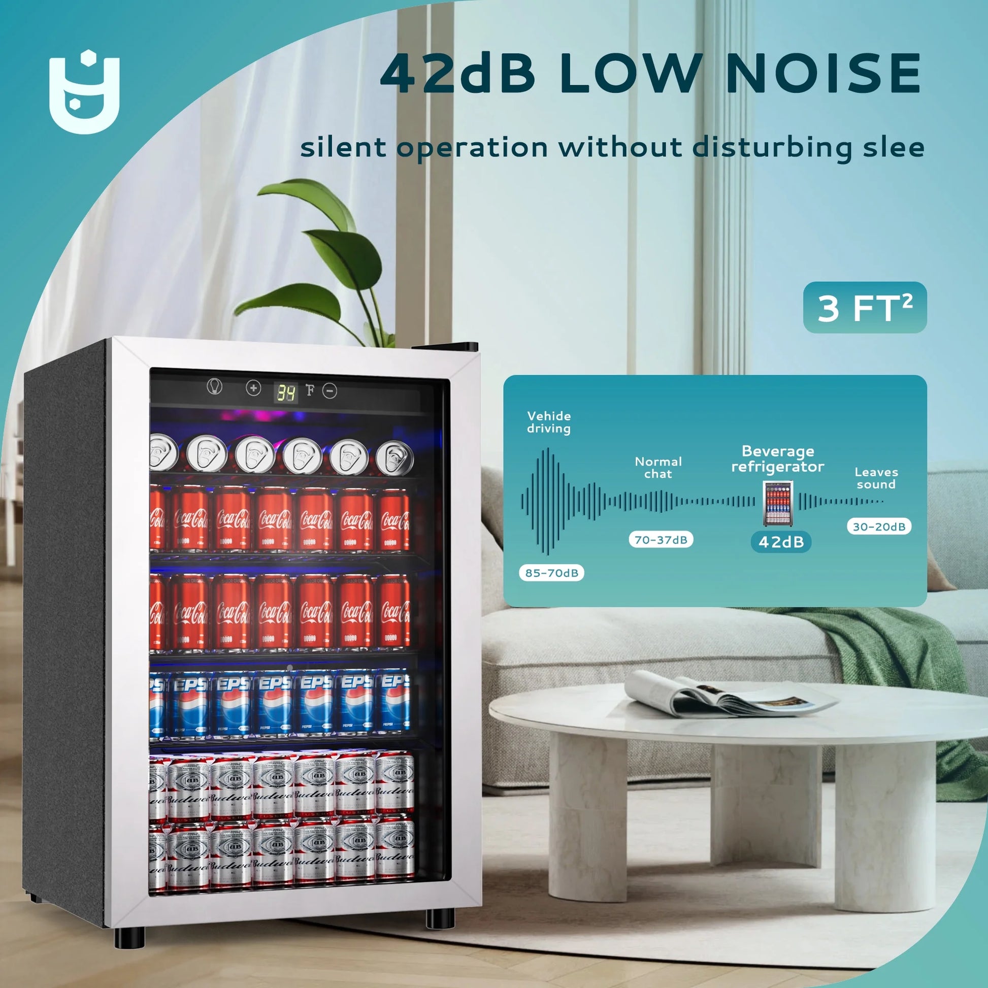 145 Can Beverage Refrigerator with Glass Door & Adjustable Shelves – Perfect for Chilling Drinks!