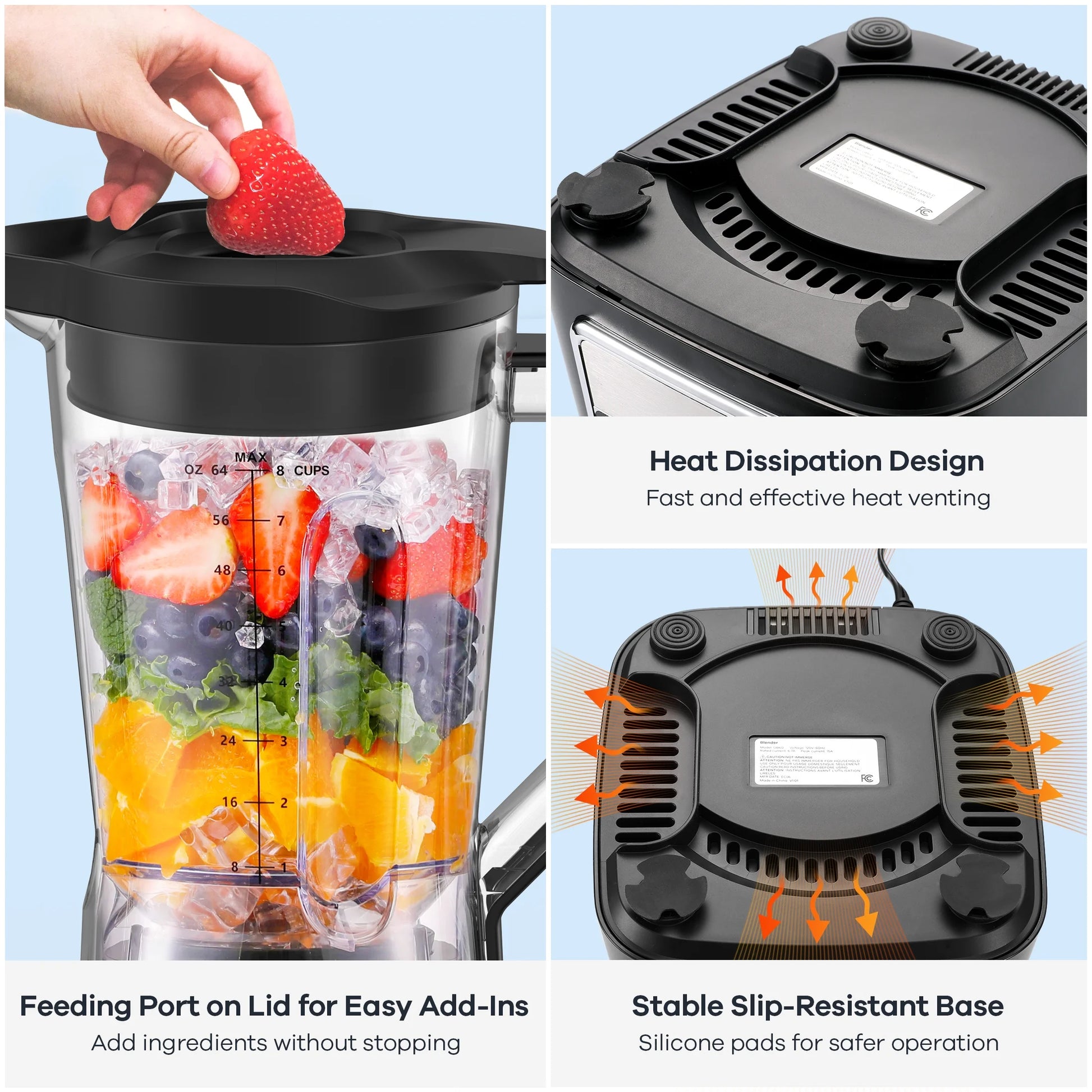 Powerful 1500W Smoothie Blender with 64oz BPA-Free Jar, 8 Smart Programs & Recipe Book - Perfect for Shakes, Ice & Frozen Fruit!