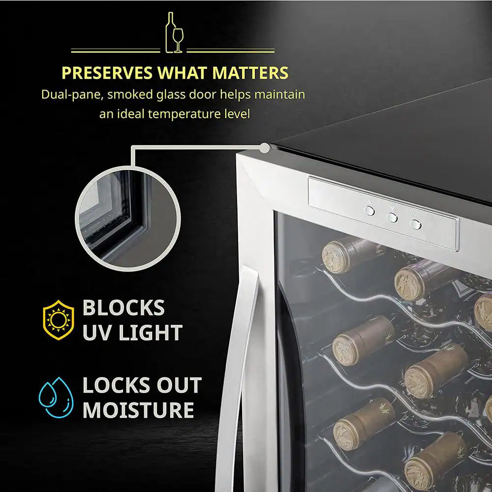 Single Zone 18-Bottle Freestanding Wine Cooler with Lock in Stainless Steel