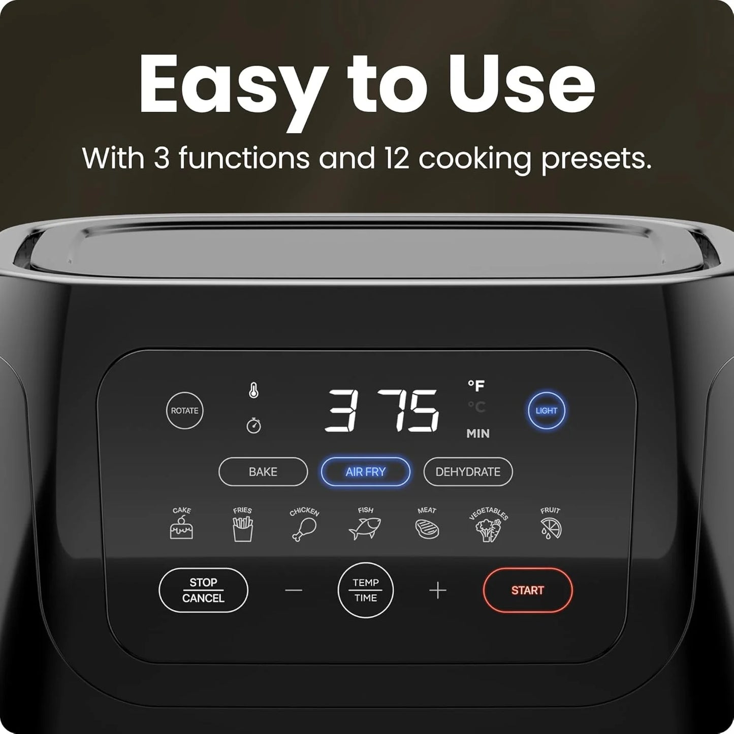 Multifunctional Digital 10 Qt. Air Fryer+ Rotisserie, Fry, Roast & Bake, 17 Presets - Black