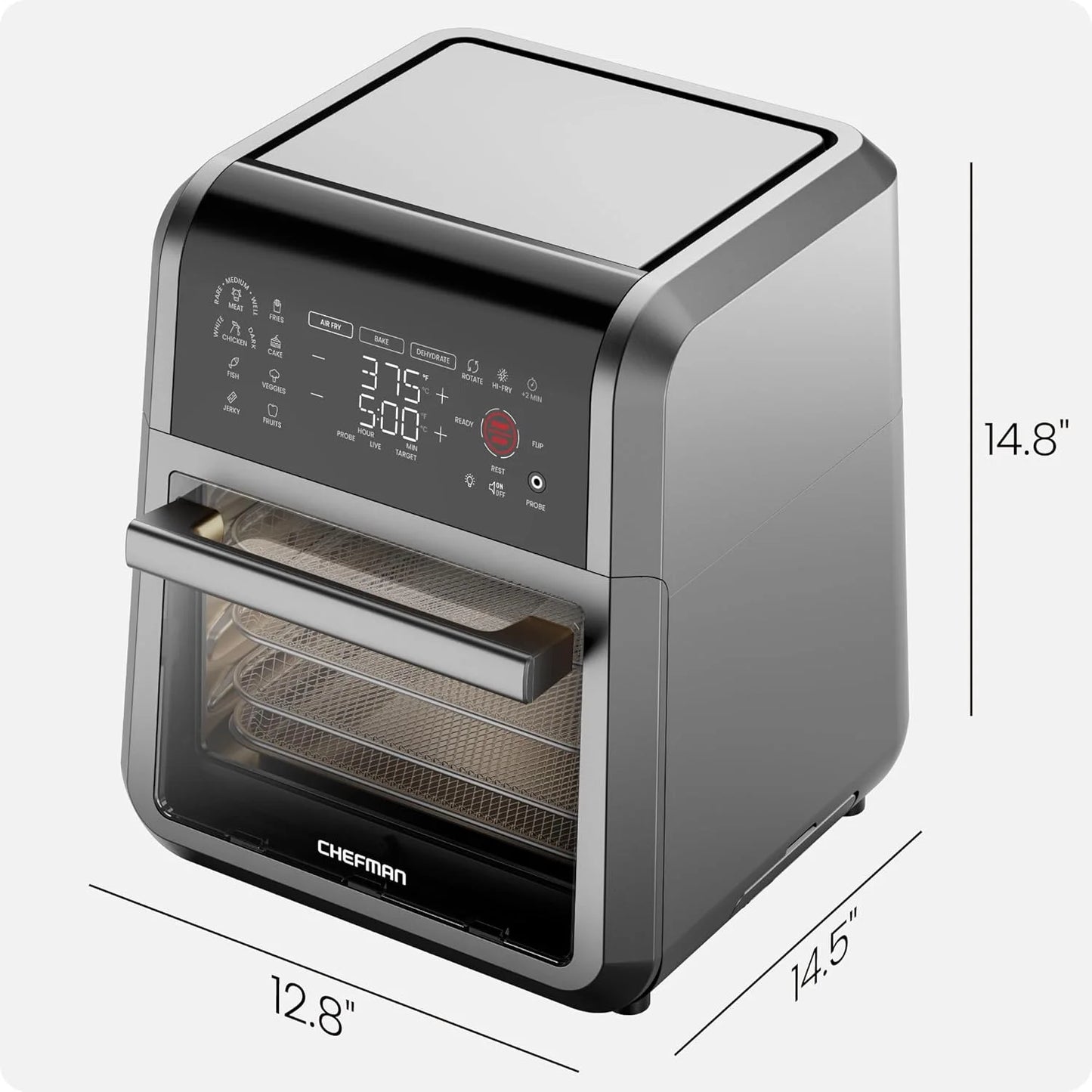 Exactemp 12 Quart 5-In-1 Air Fryer with Integrated Smart Thermometer, 28 Presets - Black