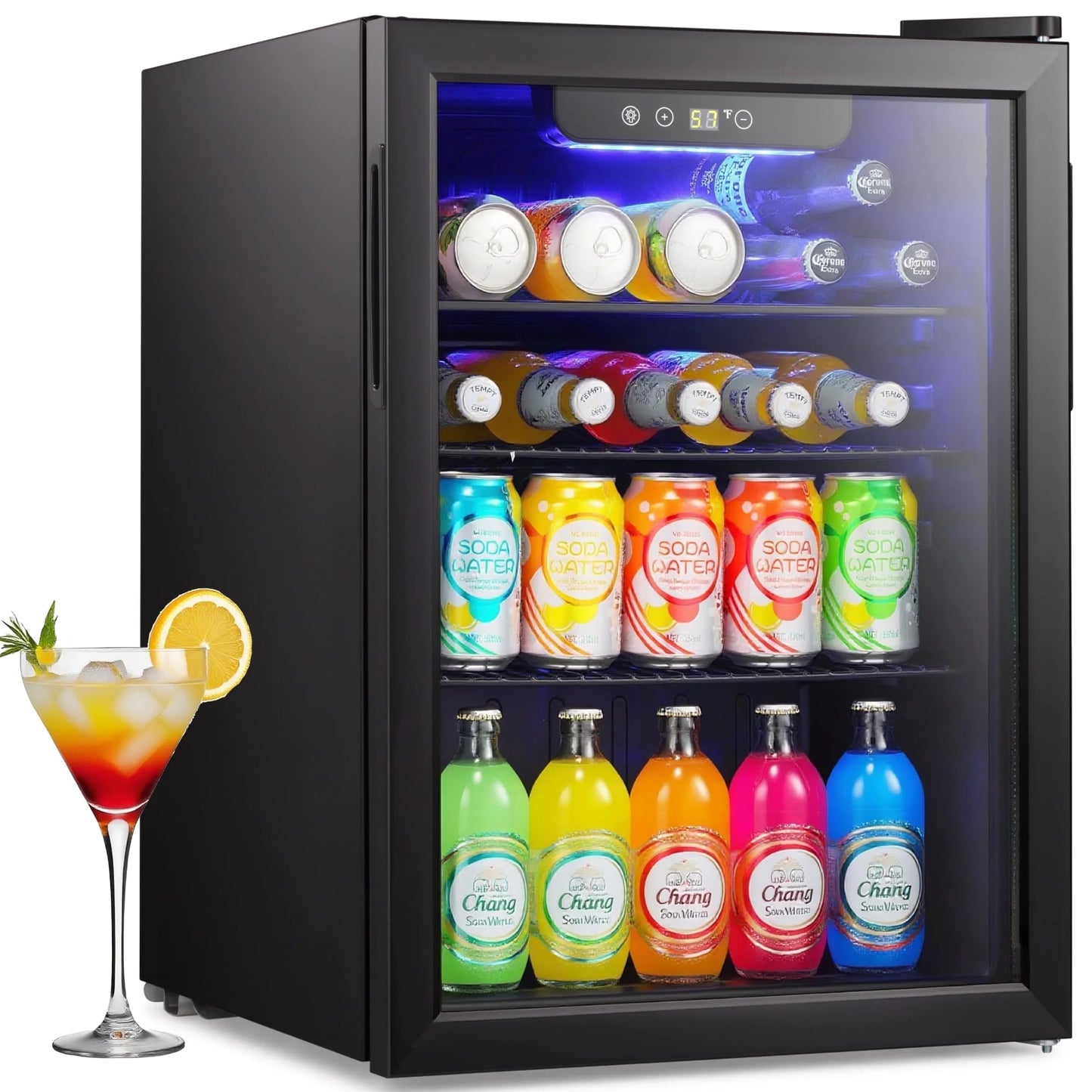 100-Can Double Glass Door Beverage Refrigerator - Energy Efficient Mini Wine Cooler for Home, Office & Bar - Air Cooled & Frost Free