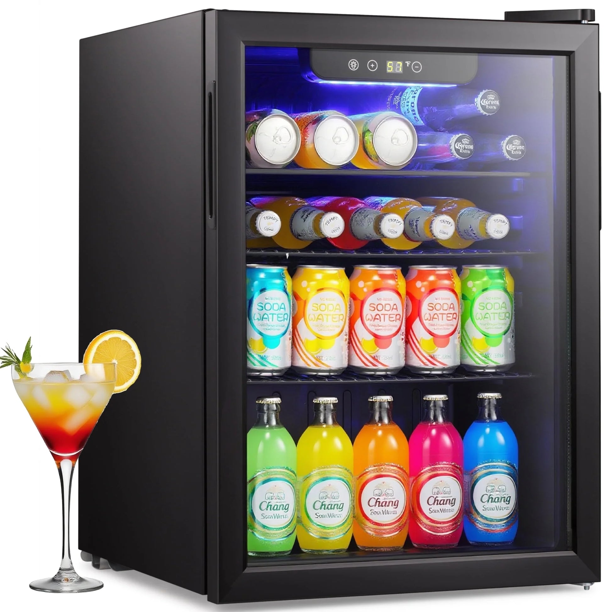 100-Can Double Glass Door Beverage Refrigerator - Energy Efficient Mini Wine Cooler for Home, Office & Bar - Air Cooled & Frost Free