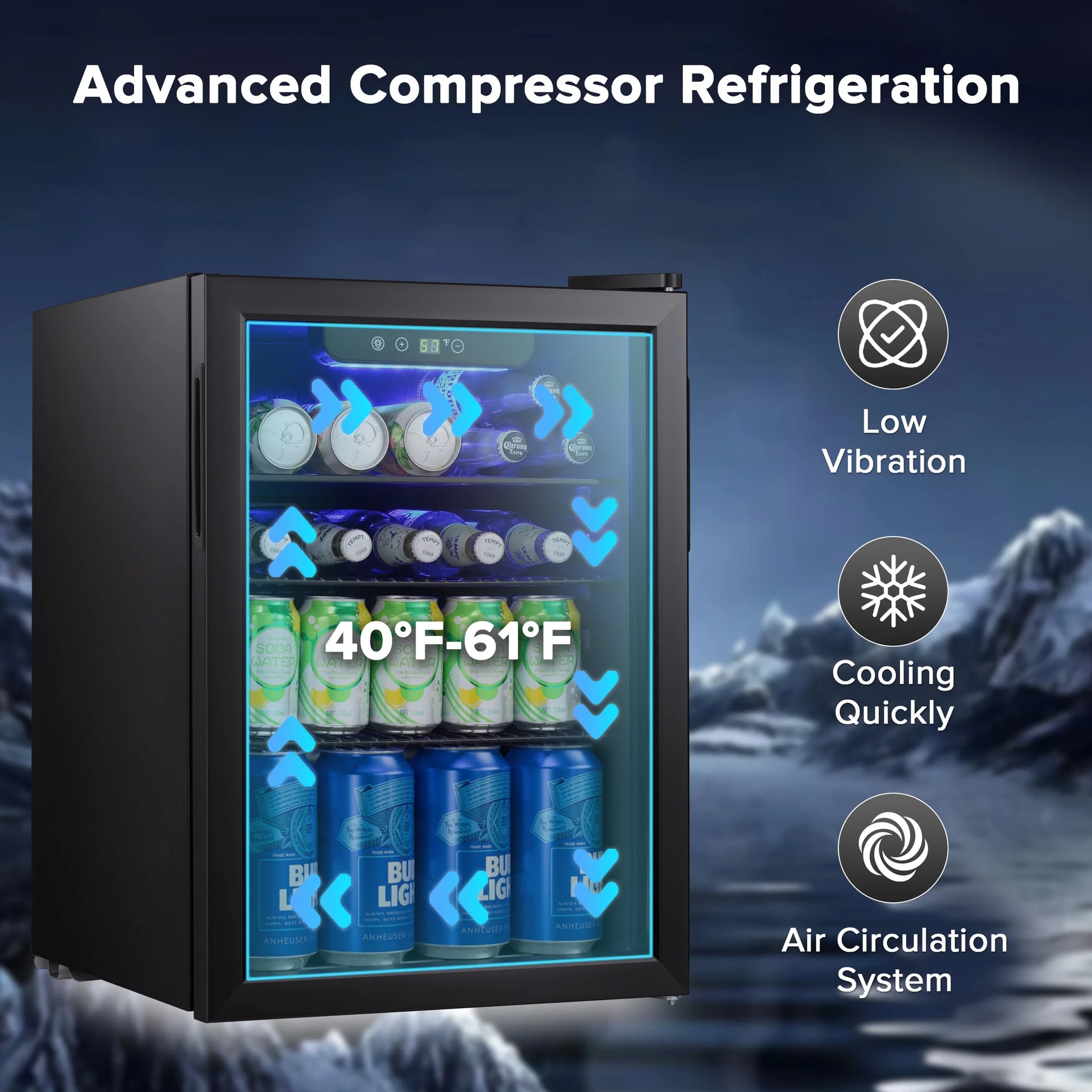 100-Can Double Glass Door Beverage Refrigerator - Energy Efficient Mini Wine Cooler for Home, Office & Bar - Air Cooled & Frost Free