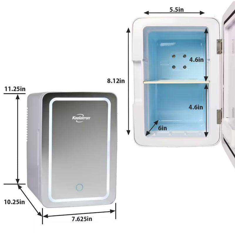 6L Cosmetics Fridge W/ Lighted Makeup Mirror 0.21-Cu Ft Mini Fridge ( White, Silver )