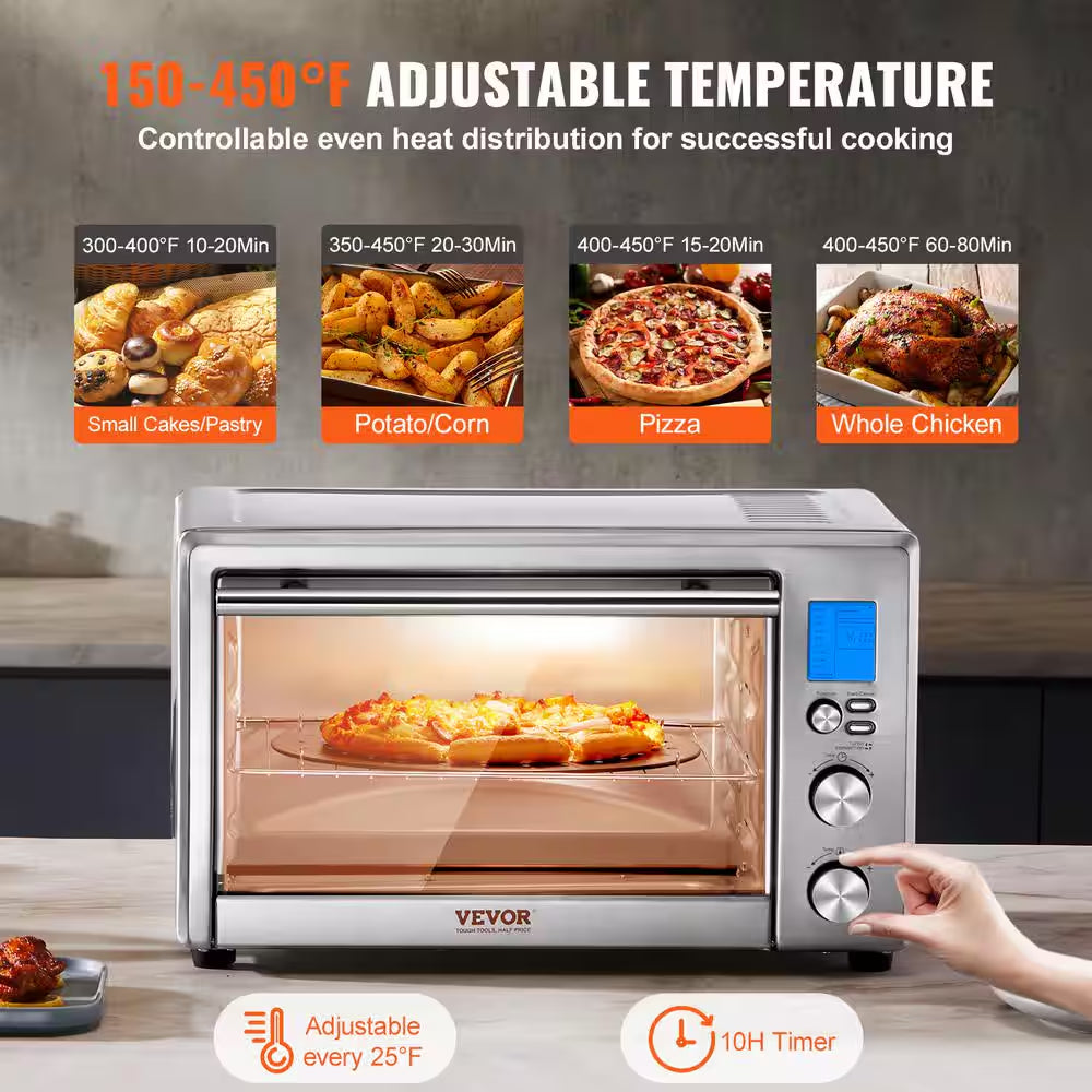10-In-1 Convection Oven, 28L/30 Qt. Multifunctional Conventional Oven in Silver Countertop 1800-Watt 4-Tier Roaster Oven