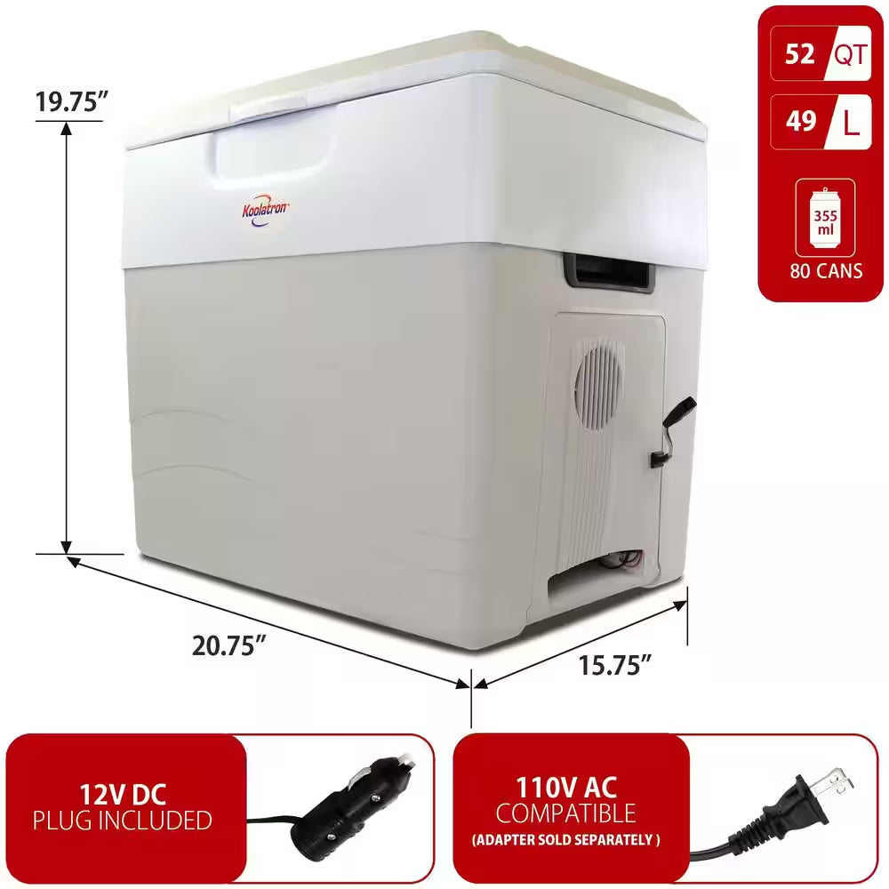 12V Electric Cooler/Warmer, 49L (52 Qt.) XL Thermoelectric Car Fridge, Two-Way Design, Gray