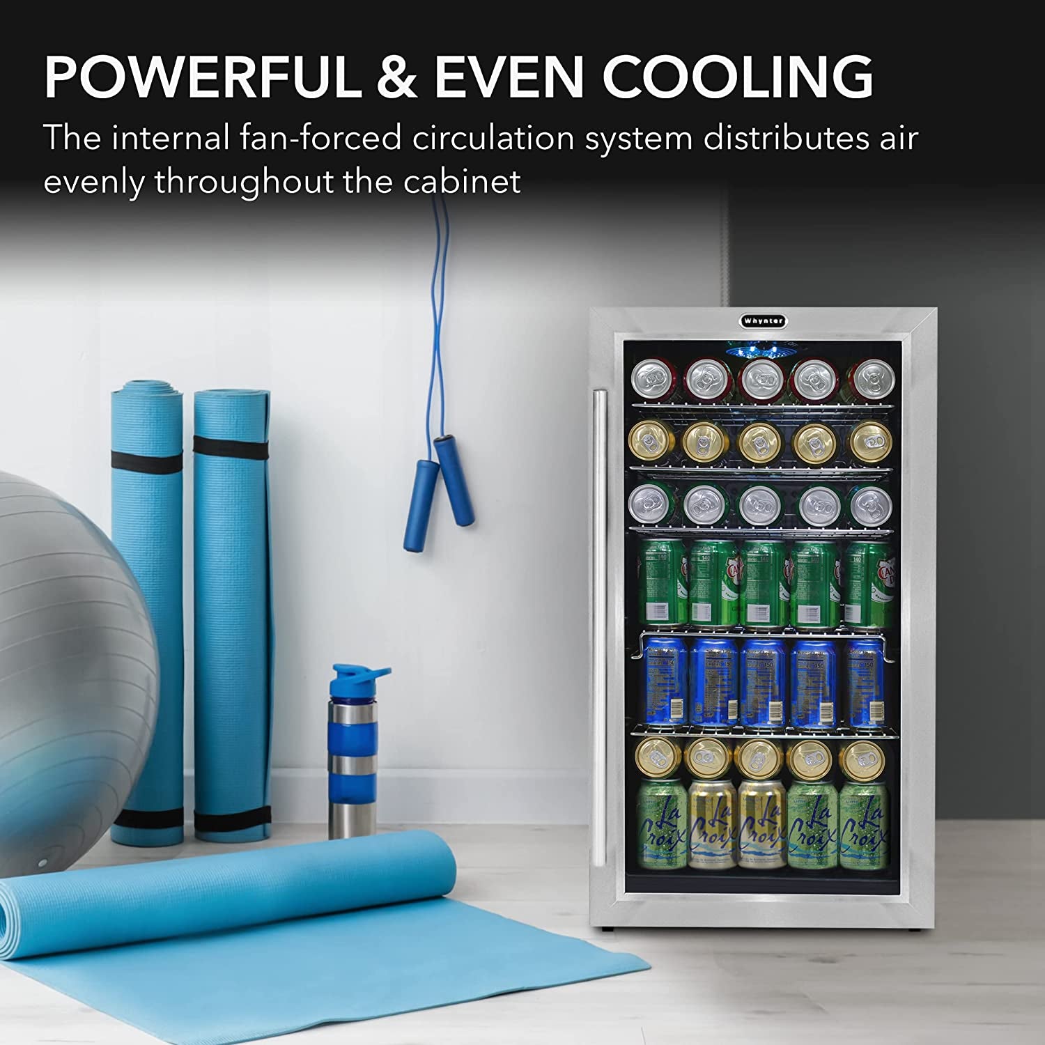 127-Can Stainless Steel Beverage Refrigerator with Double-Layer Glass Door - 3.1 Cu Ft Freestanding Mini Fridge