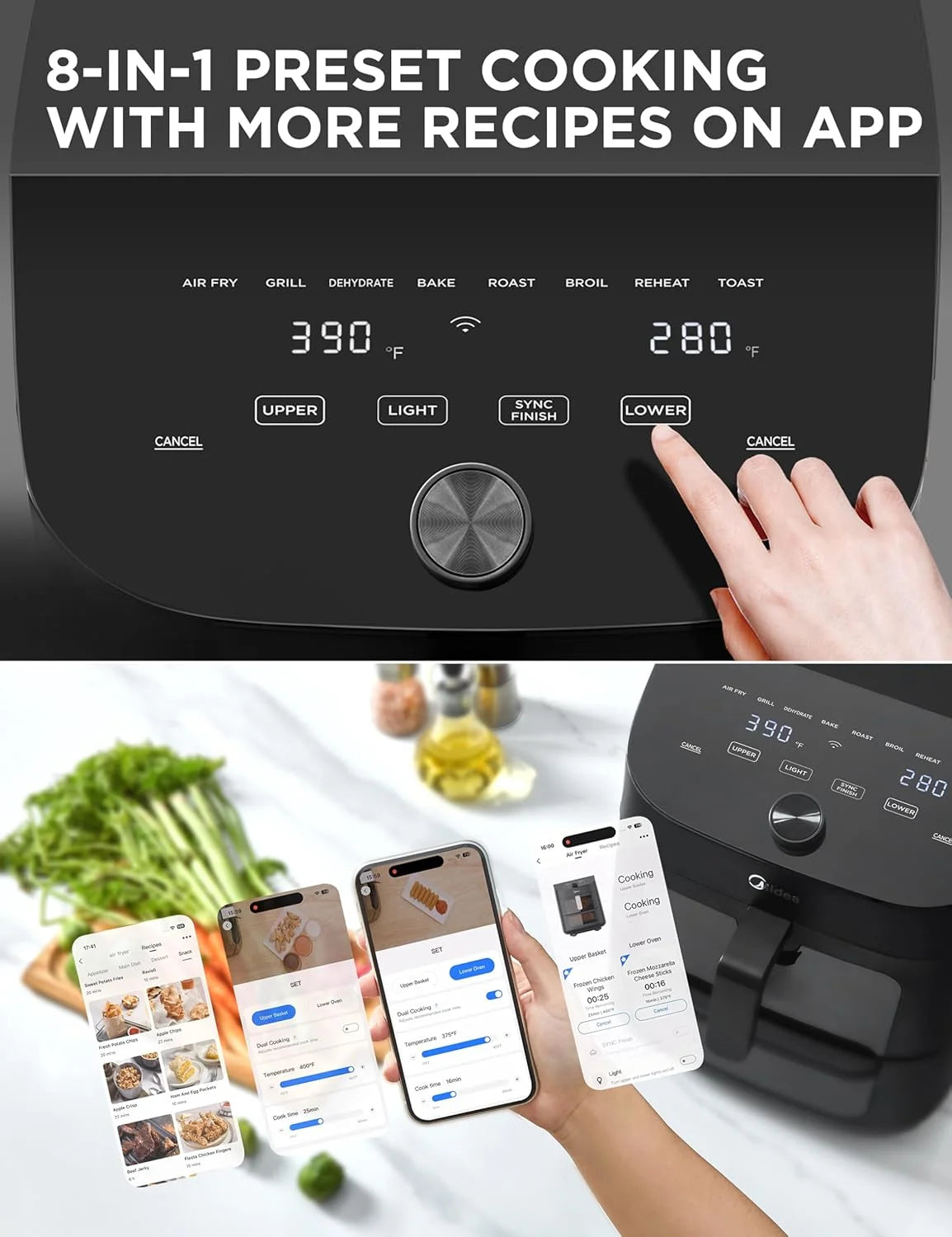 11 Quart 8-In-1 Two-Zone Air Fryer Oven with Sync Finish Cooking