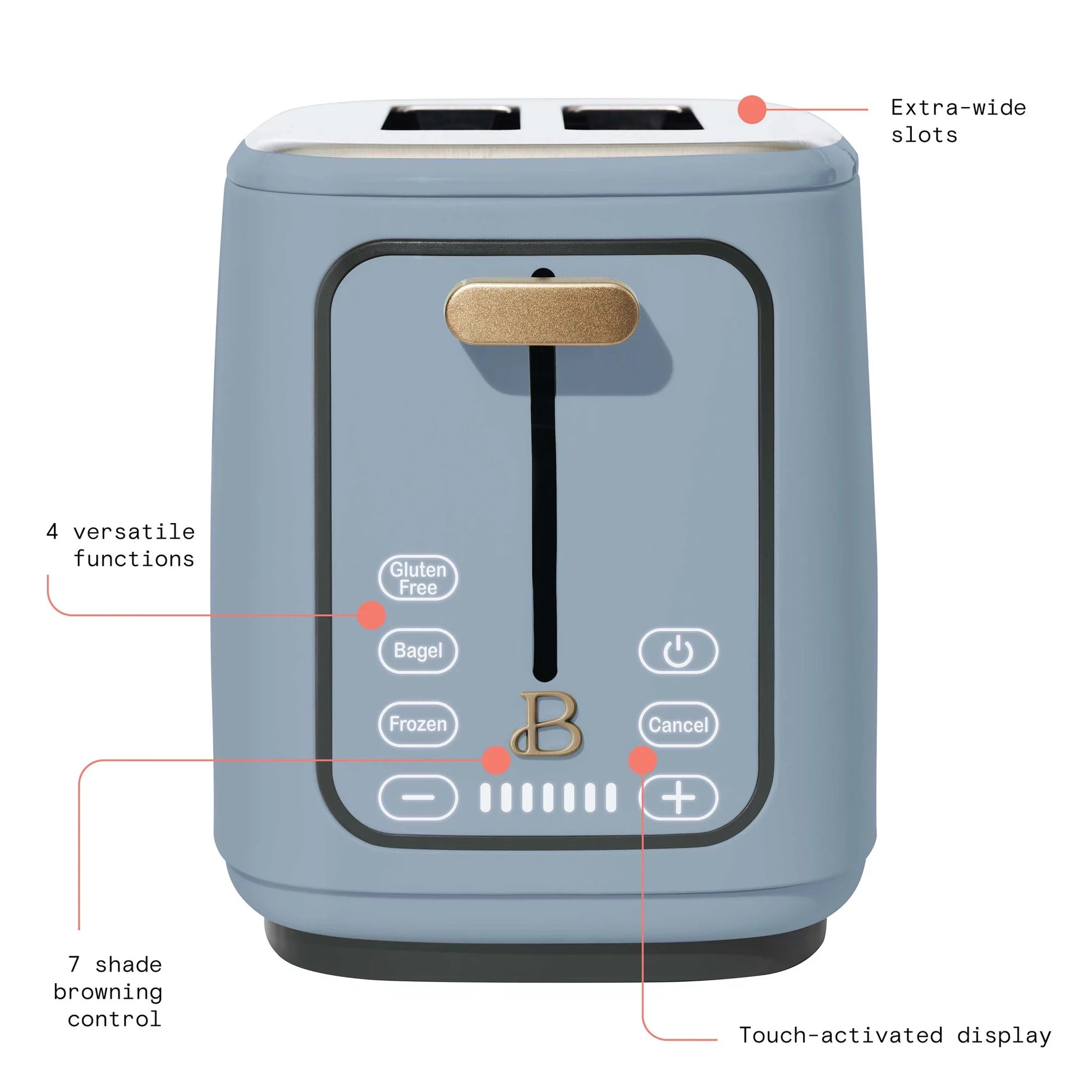 Stunning Cornflower Blue 2-Slice Toaster with Touch-Activated Display by Drew Barrymore