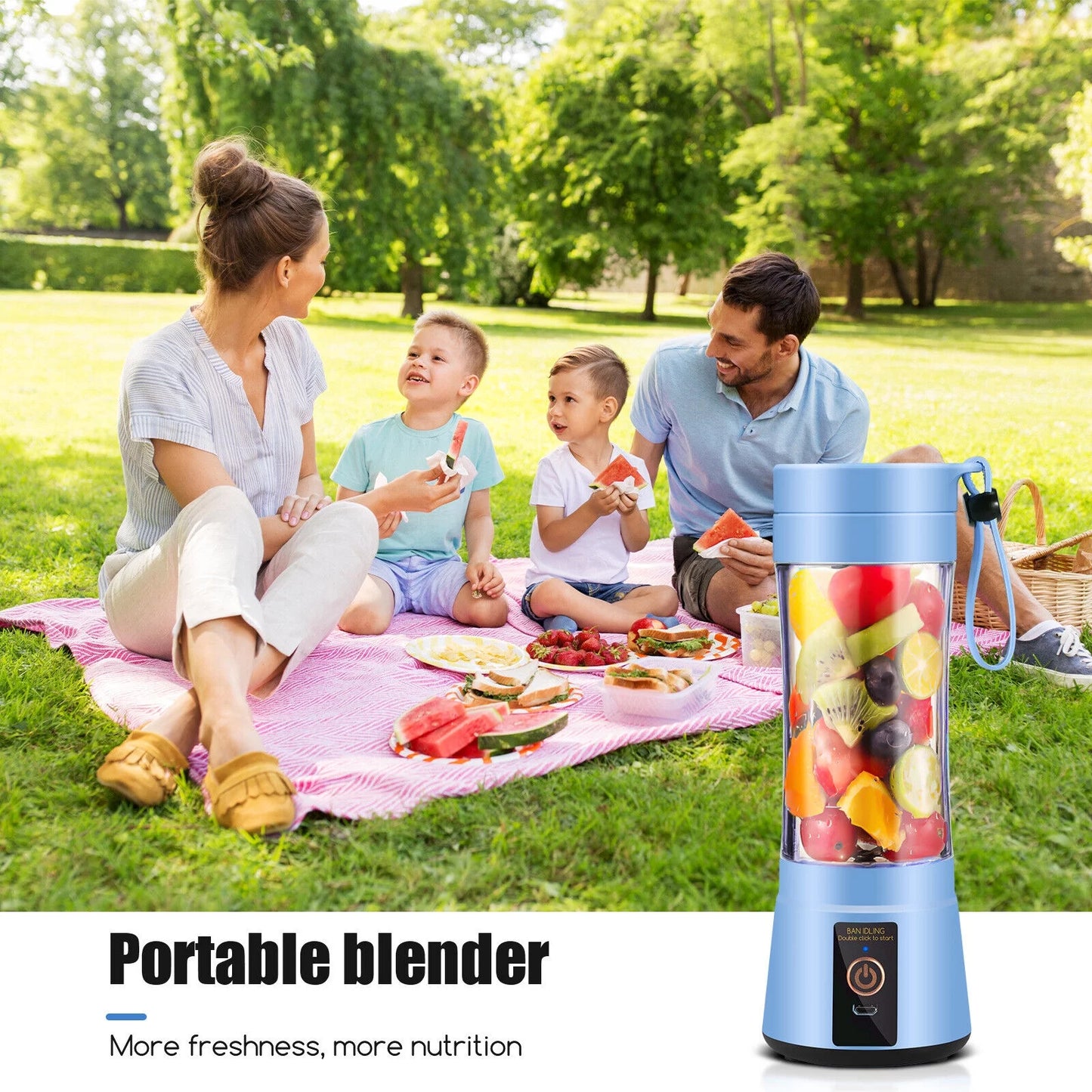 USB Rechargeable Portable Juicer - 350ML Fruit Smoothie & Juice Blender Cup in Blue