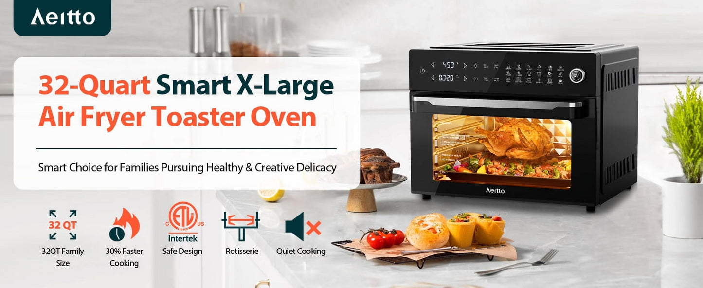 PRO 32-Quart Stainless Steel Air Fryer Oven, 19-In-1 Digital Kitchen Appliance, 1800W, Black