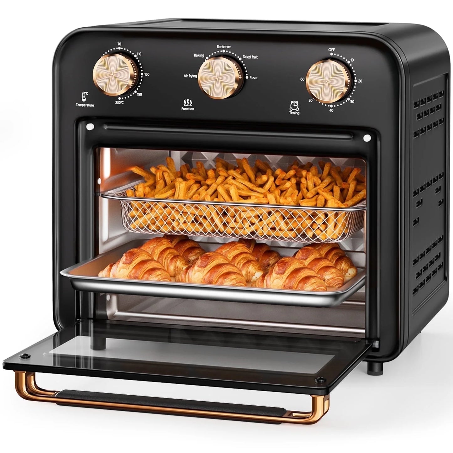5-In-1 Air Fryer Toaster Oven Countertop, 1300W 17 Quart, 4-Slice Convection Ovens Combo, Oil-Less Air Fry, Roast, Bake Broil Toast, Dried Fruit, Timer, Stainless Steel, PFA and Bpa-Free
