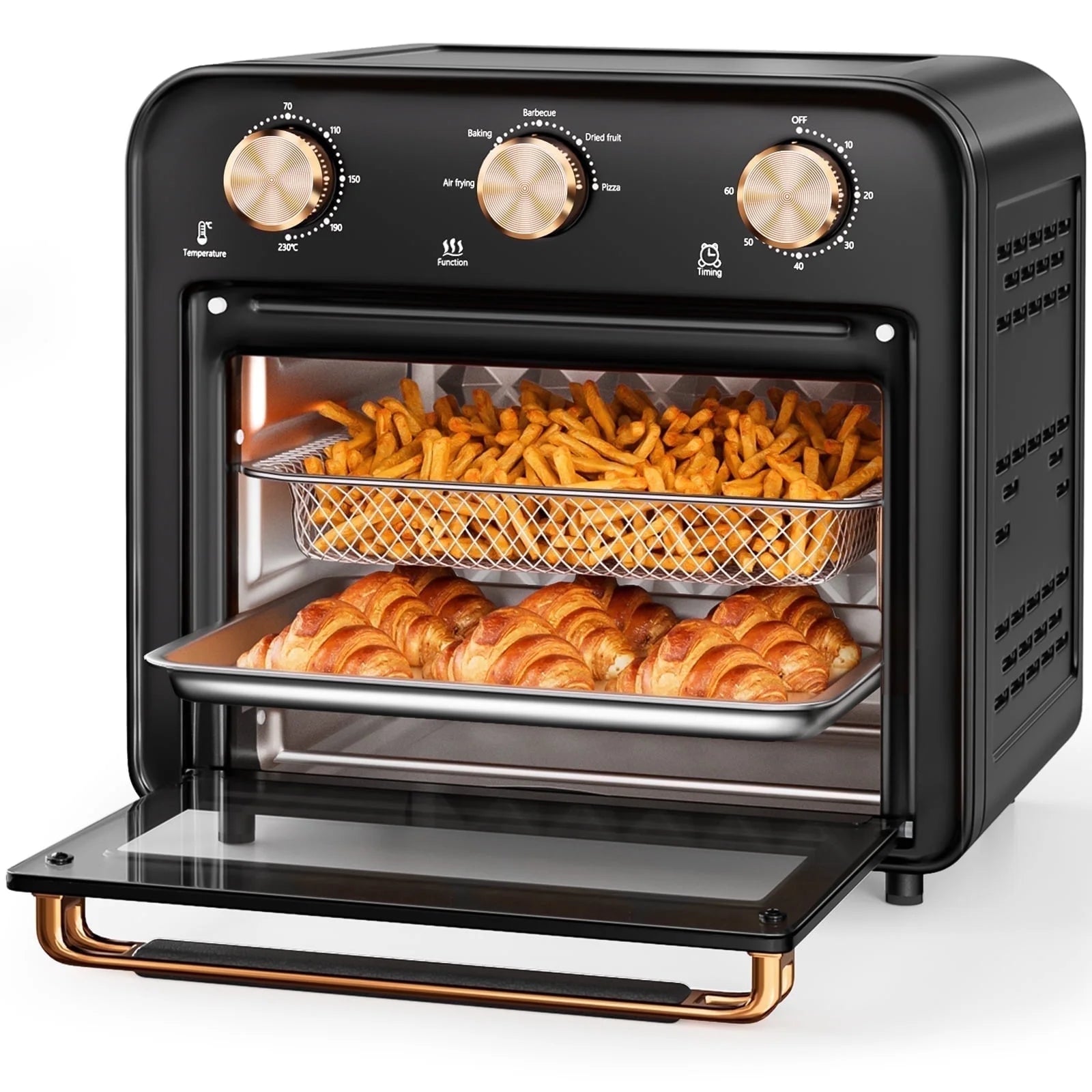 5-In-1 Air Fryer Toaster Oven Countertop, 1300W 17 Quart, 4-Slice Convection Ovens Combo, Oil-Less Air Fry, Roast, Bake Broil Toast, Dried Fruit, Timer, Stainless Steel, PFA and Bpa-Free