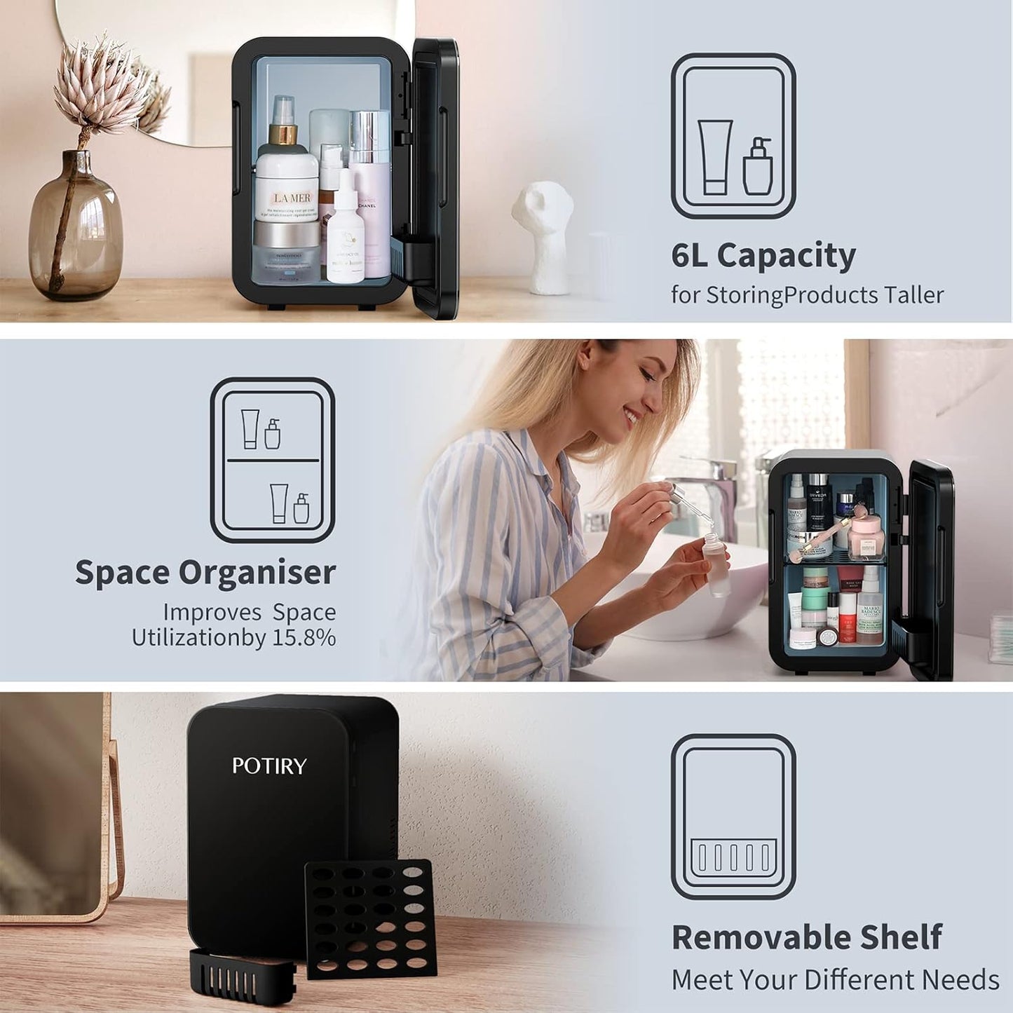 Mini Fridge, 6 Liter AC/DC Portable Thermoelectric Cooler and Warmer Mini Fridge for Bedroom Car Home Travel Mini Refrigerator for Skin Care Foods Medications