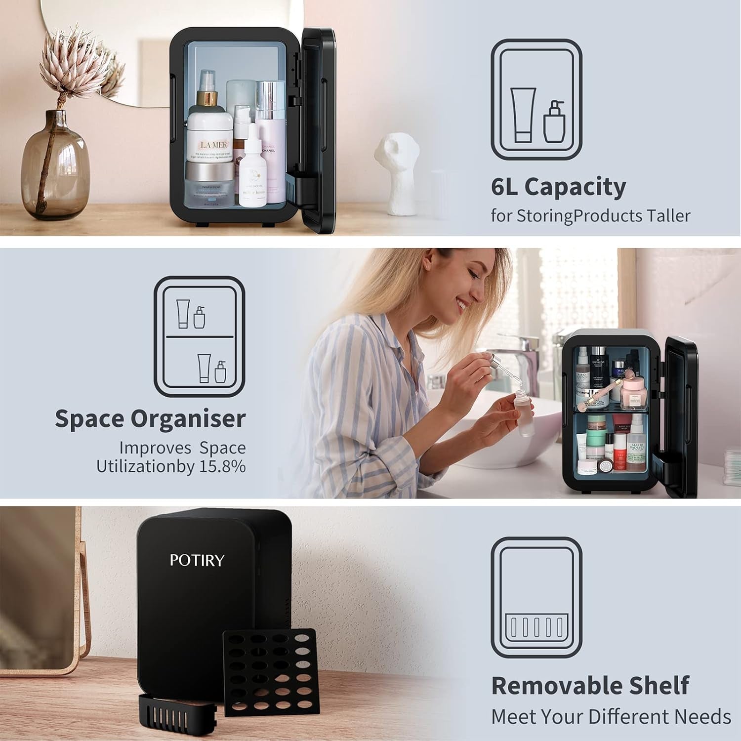 Mini Fridge, 6 Liter AC/DC Portable Thermoelectric Cooler and Warmer Mini Fridge for Bedroom Car Home Travel Mini Refrigerator for Skin Care Foods Medications