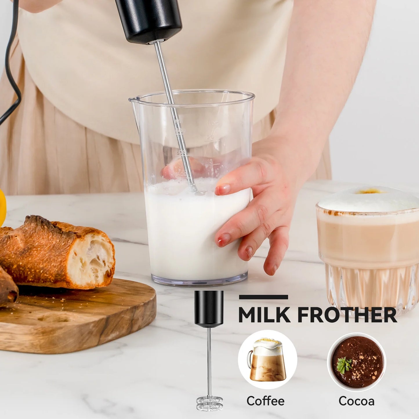 20-Speed 1000W Immersion Blender - 5-in-1 Hand Blender with Turbo Mode & Baby Food Processor, Includes 600ml Beaker (Black)