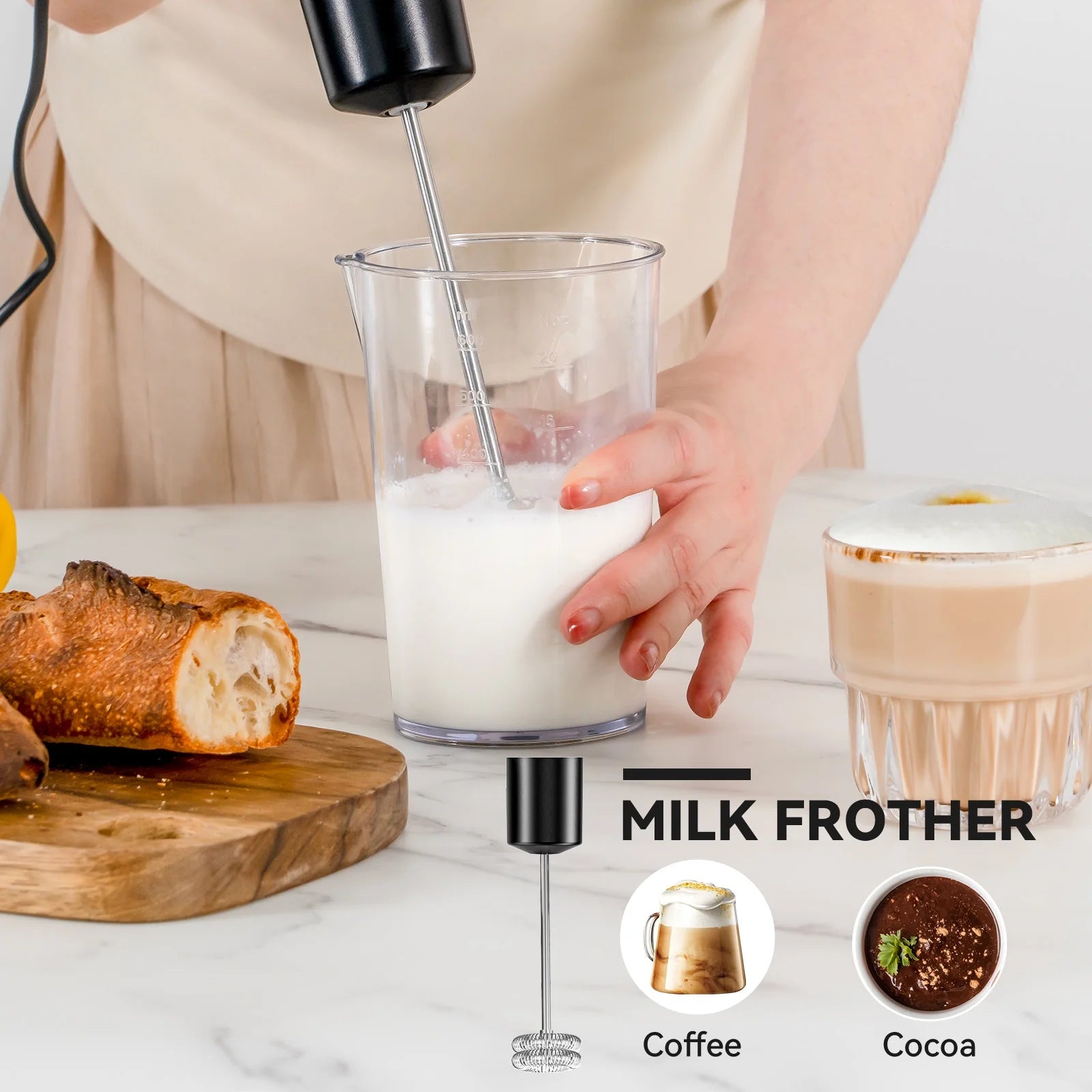 20-Speed 1000W Immersion Blender - 5-in-1 Hand Blender with Turbo Mode & Baby Food Processor, Includes 600ml Beaker (Black)