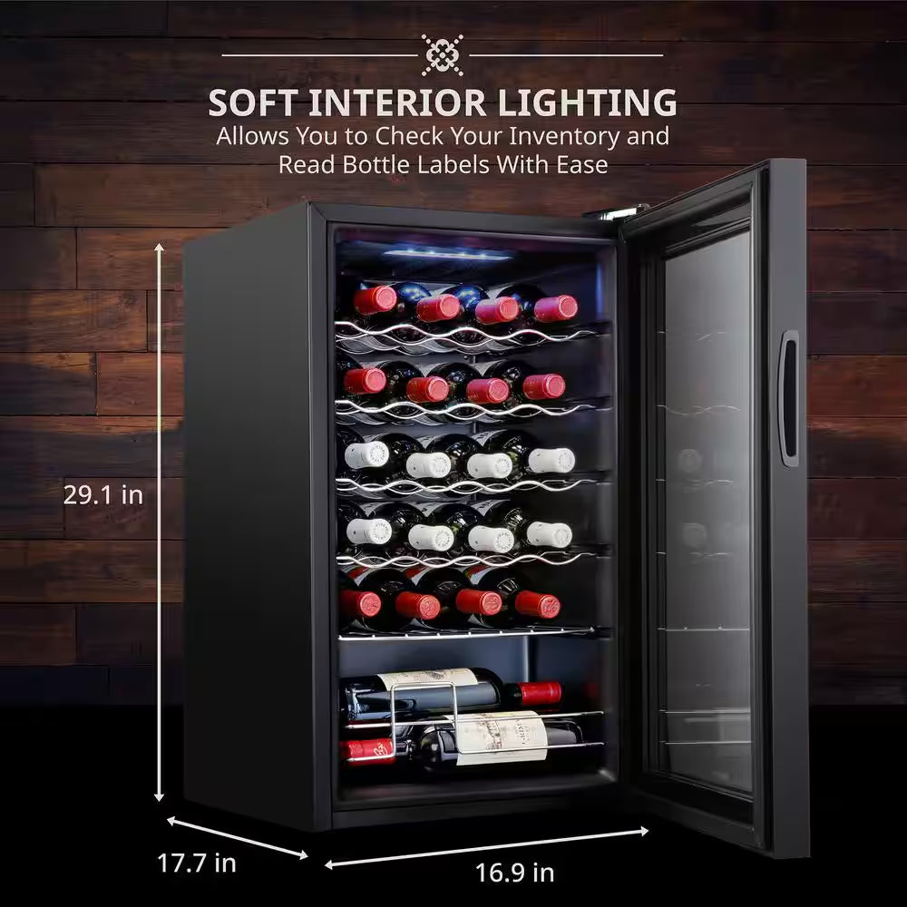 Single Zone 24-Bottle Freestanding Wine Cooler Refrigerator with Lock in Black