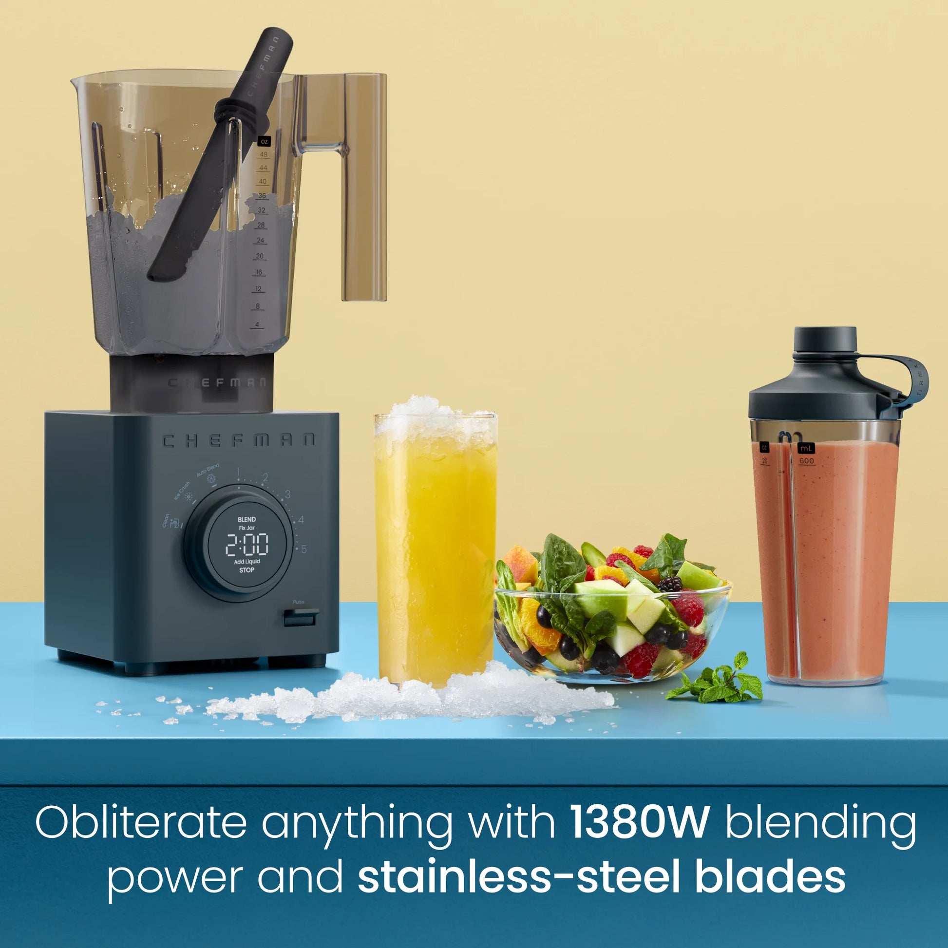 Obliterator 1380W Professional Blender with Auto Blend & 20oz Travel Jar - Sleek Black Design