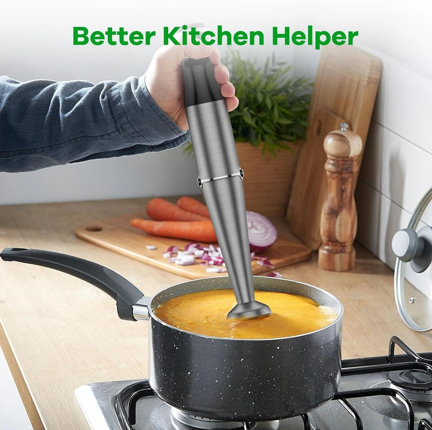 Powerful 1100W Immersion Blender - 5-in-1 Handheld Stick Blender with Variable Speed, Chopper, Whisk, and Frother for Smoothies, Soups, and Baby Food