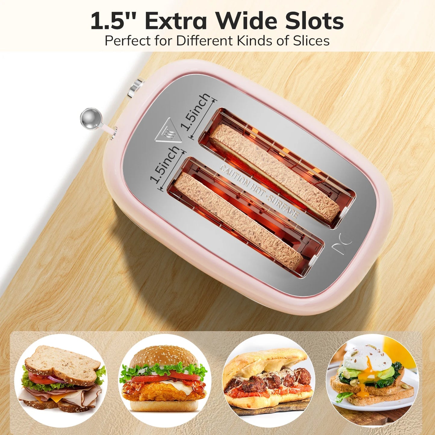 Toaster, Cute 2 Slice Stainless Steel Toaster with Cancel, Defrost Fuction for Bread, Bagel, Wide Slots Revolution Toasters, Kitchen Appliances, Apartment Essentials Must Haves - Pink