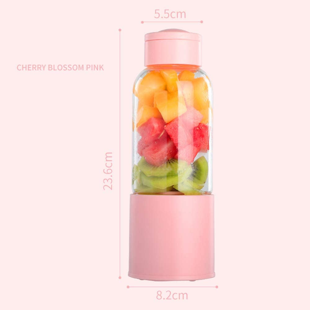 Portable Wireless Blender - 6 Blades USB Rechargeable Mini Juicer Cup for Smoothies & Shakes - 450ml Food Grade Borosilicate Glass with Handle