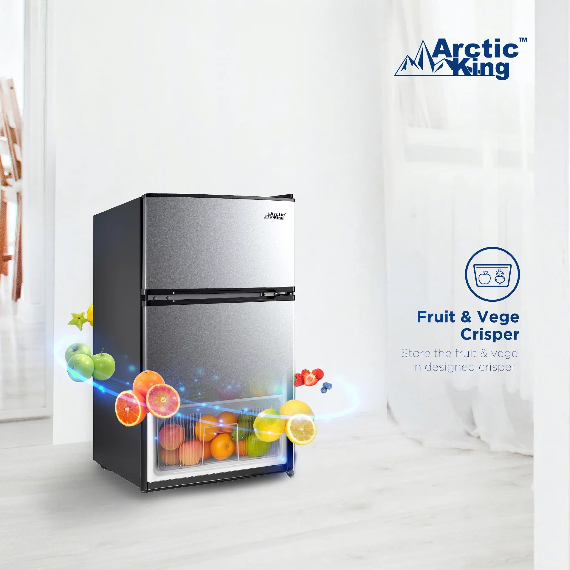 3.2 Cu Ft Two Door Mini Fridge with Freezer, Stainless Steel, E-Star