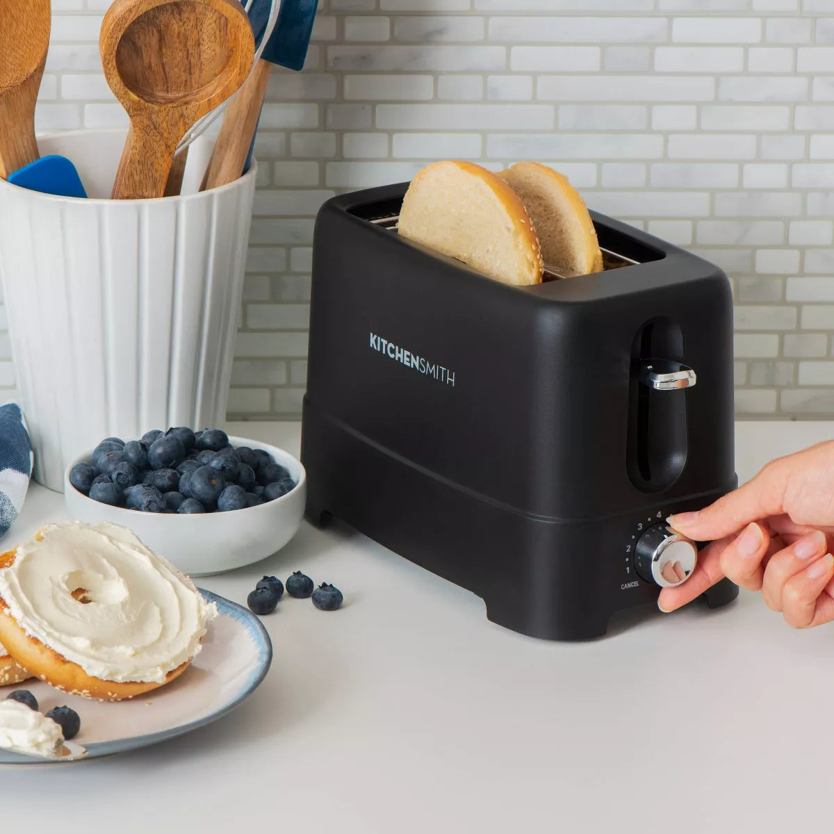 Kitchensmith by Bella 2 Slice Toaster: Black, Bagel & Bread Warmer, 750W, Compact Design, 2-Year Warranty