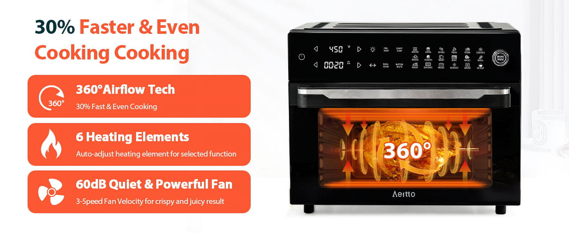 PRO 32-Quart Stainless Steel Air Fryer Oven, 19-In-1 Digital Kitchen Appliance, 1800W, Black