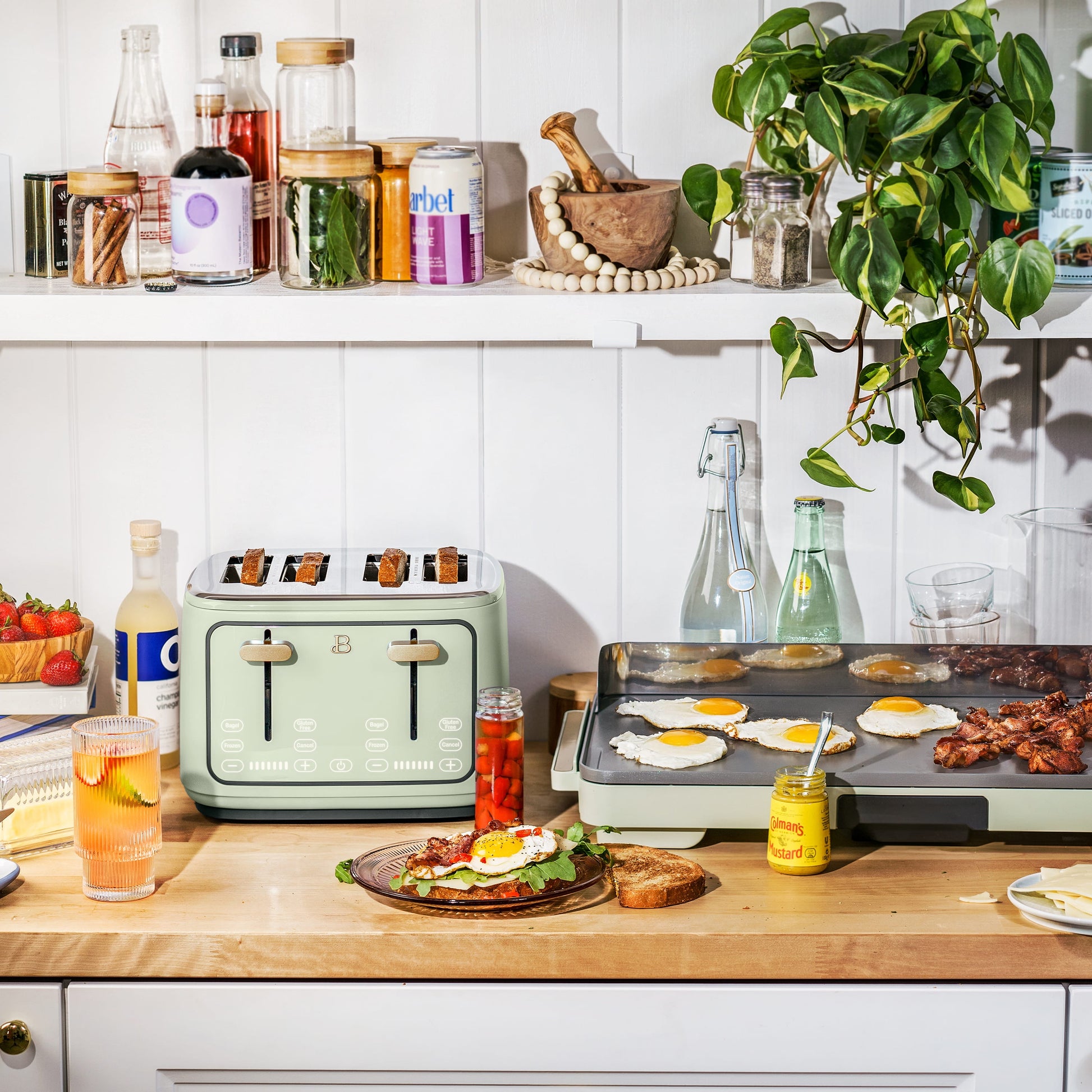 Sleek Sage Green 4-Slice Toaster with Touch-Activated Display by Drew Barrymore