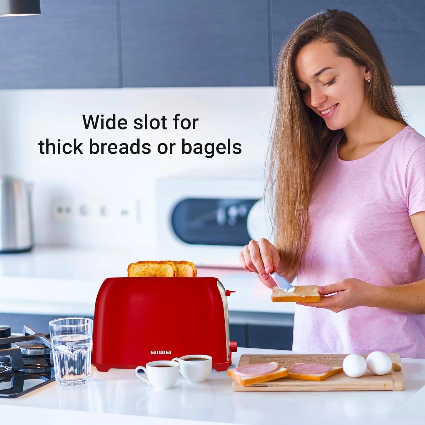 2-Slice Toaster with Wide Slots, 6 Browning Settings, and Crumb Tray, Red