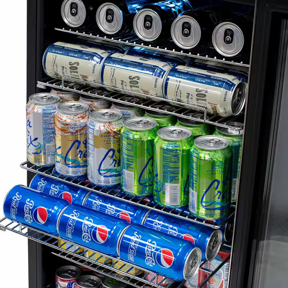 19 In. 126 (12 Oz) Can Freestanding Beverage Cooler Fridge with Adjustable Shelves - Stainless Steel
