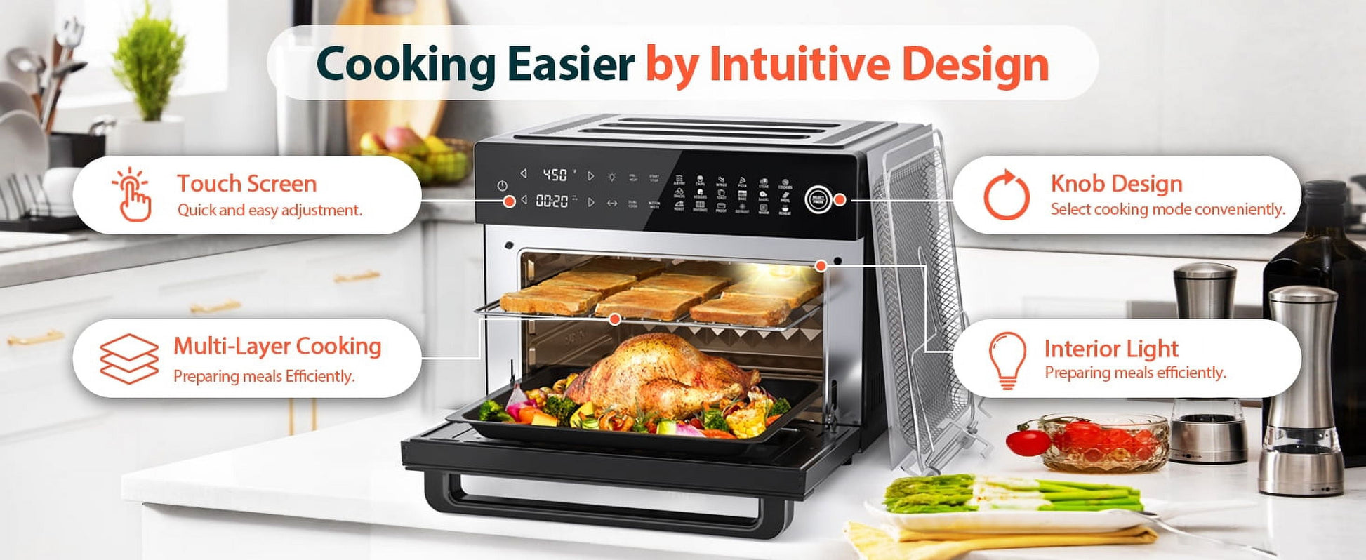 PRO 32-Quart Stainless Steel Air Fryer Oven, 19-In-1 Digital Kitchen Appliance, 1800W, Black