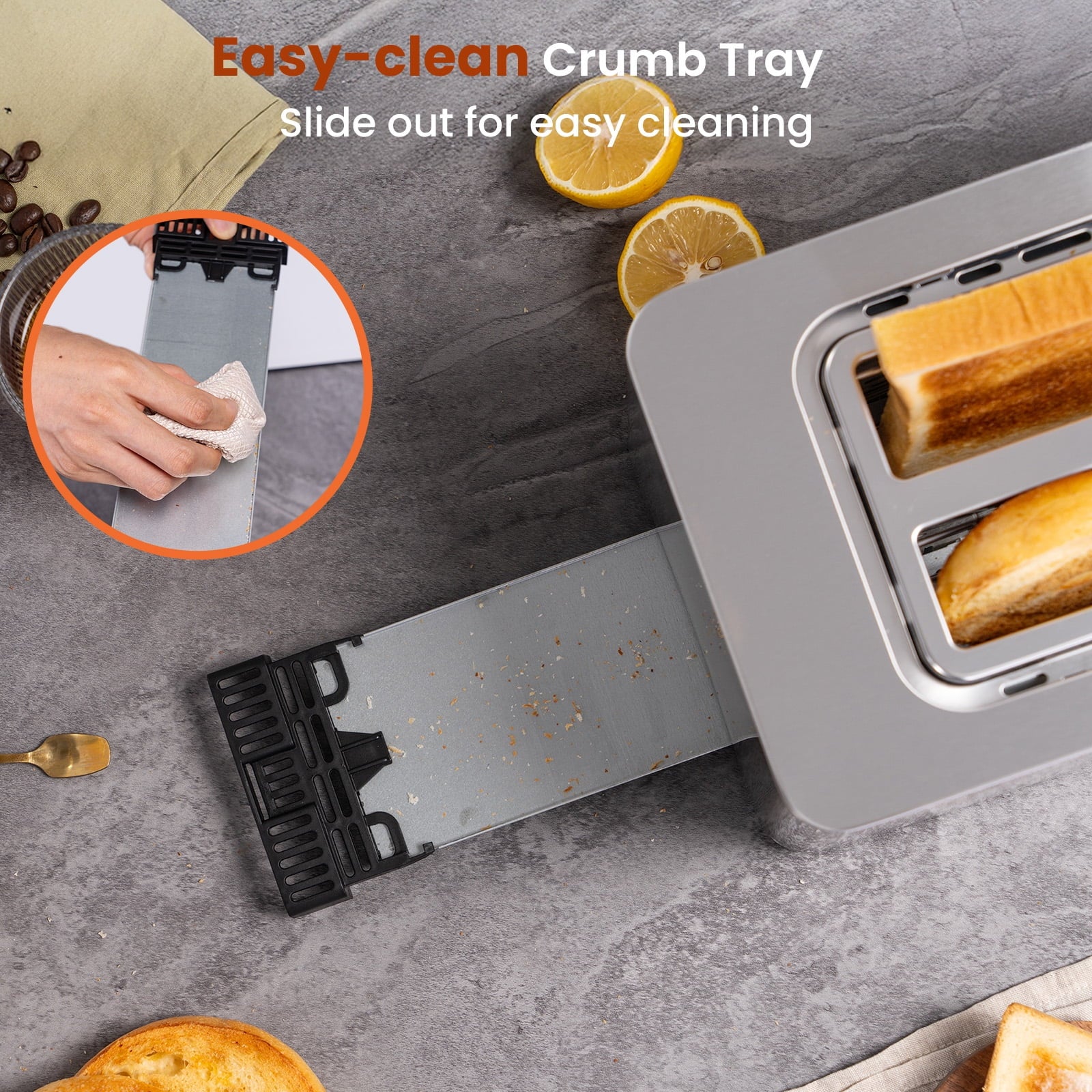 Smart 4-Slice Toaster – Touch Screen Control, Extra-Wide Slots, Stainless Steel with Timer, Defrost & Reheat Functions