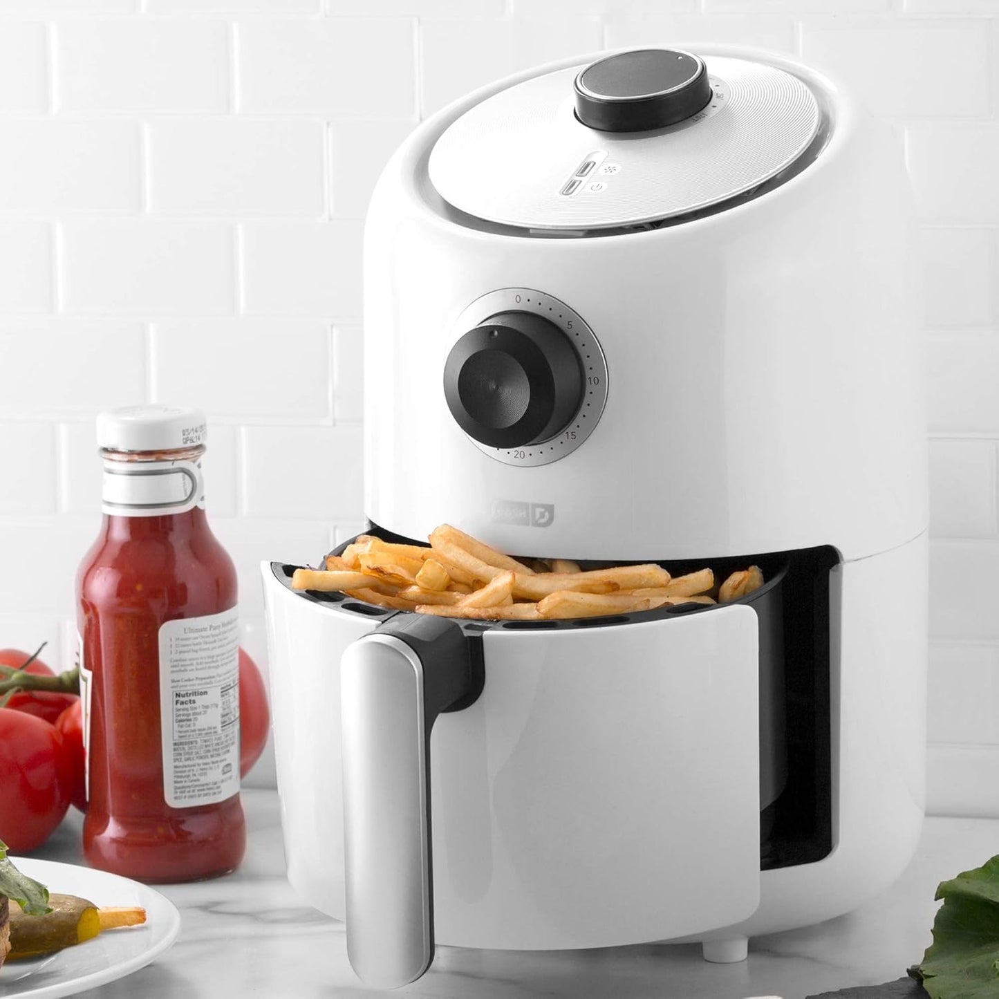 Compact Air Fryer Oven Cooker with Temperature Control, Non-Stick Fry Basket, Recipe Guide + Auto Shut off Feature, 2 Quart - White