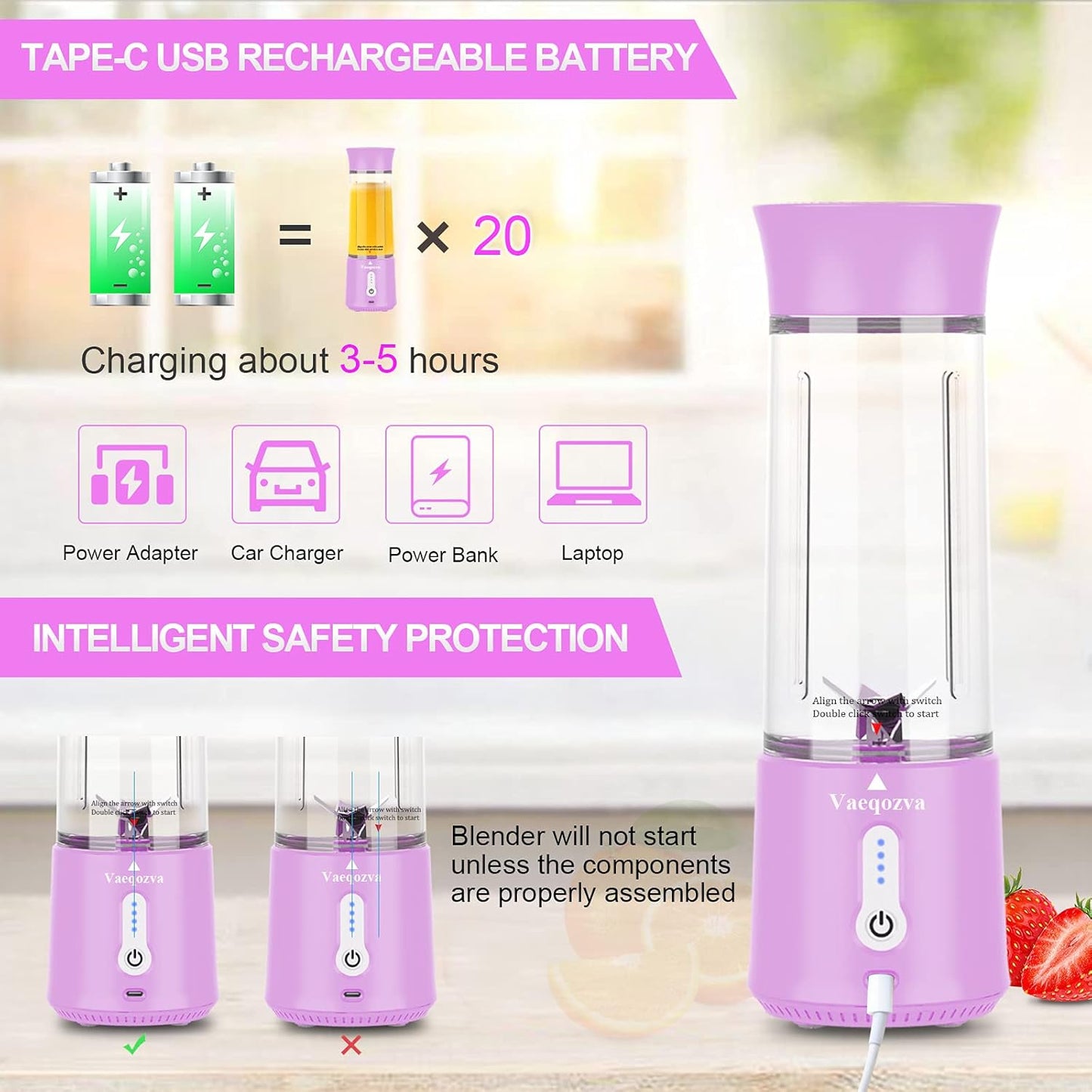 Chic Pink Portable USB Rechargeable Blender - 17 Oz Mini Juicer for Smoothies & Shakes, Perfect for Travel, Home, Office & Outdoors