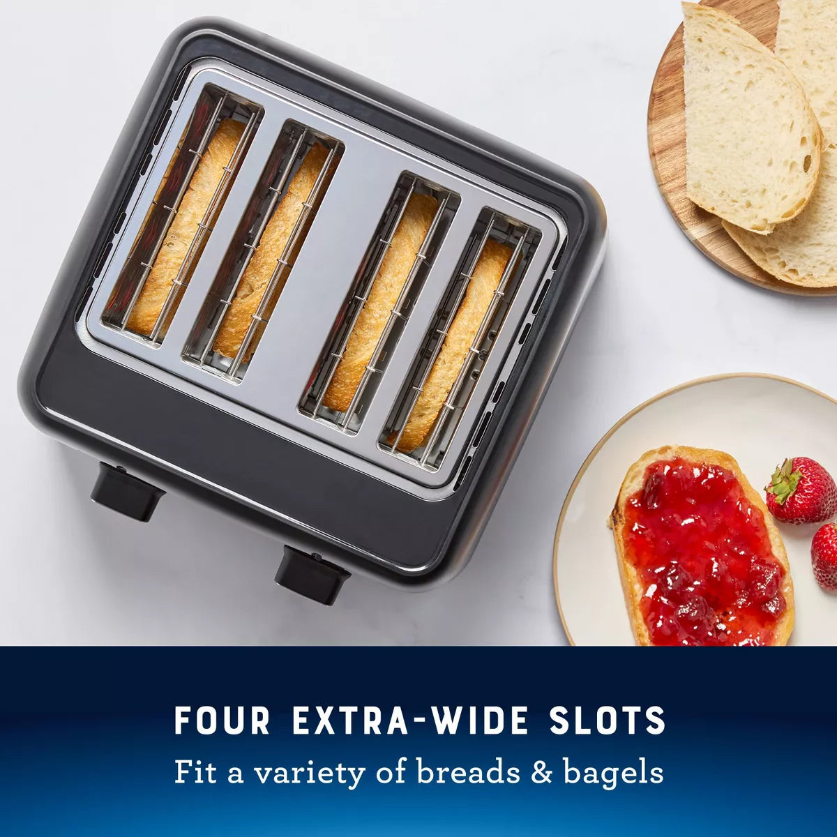 Oster 4-Slice Toaster with Extra-Wide Slots Black: Bagel & Bread Toaster, 1560W, Kitchen Aid, Spot Clean