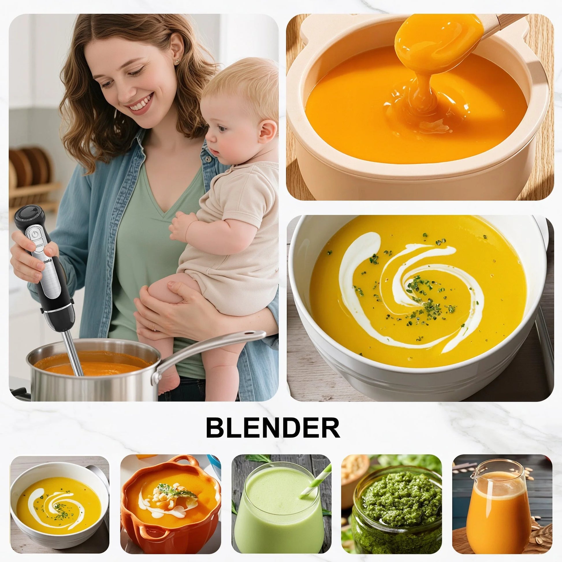 1100W 21-Speed Immersion Blender with Turbo Mode - Versatile 5-in-1 Hand Blender for Smoothies, Baby Food, Soups, and Purees - Sleek Black Design