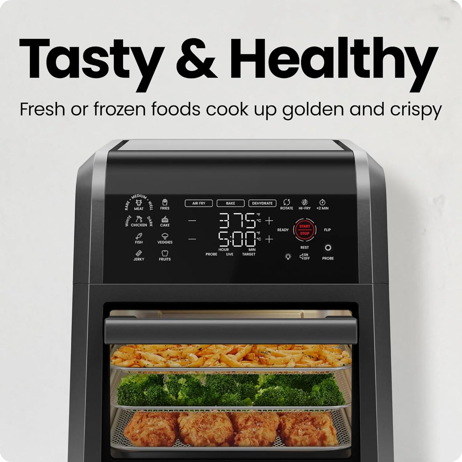 Exactemp 12 Quart 5-In-1 Air Fryer with Integrated Smart Thermometer, 28 Presets - Black