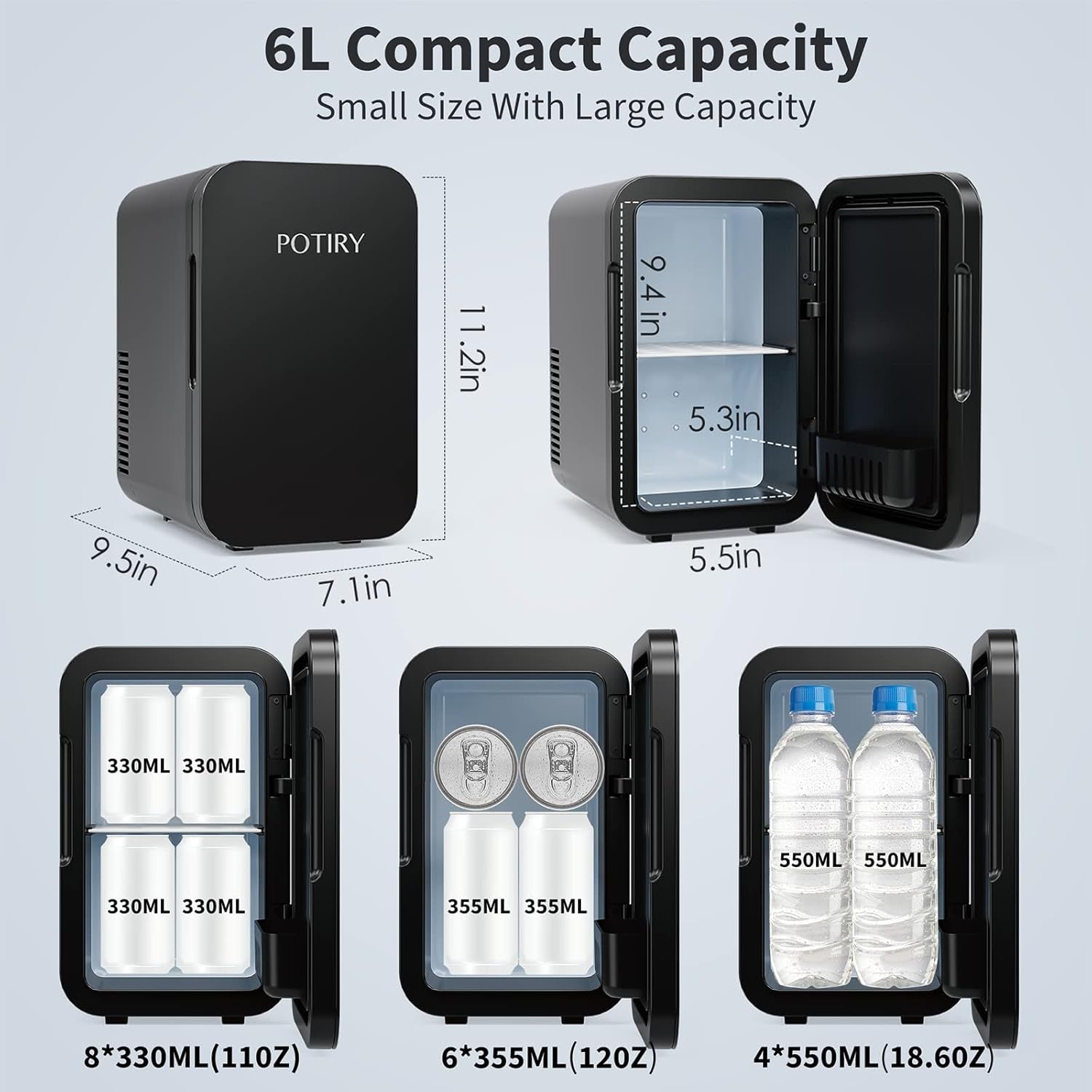 Mini Fridge, 6 Liter AC/DC Portable Thermoelectric Cooler and Warmer Mini Fridge for Bedroom Car Home Travel Mini Refrigerator for Skin Care Foods Medications