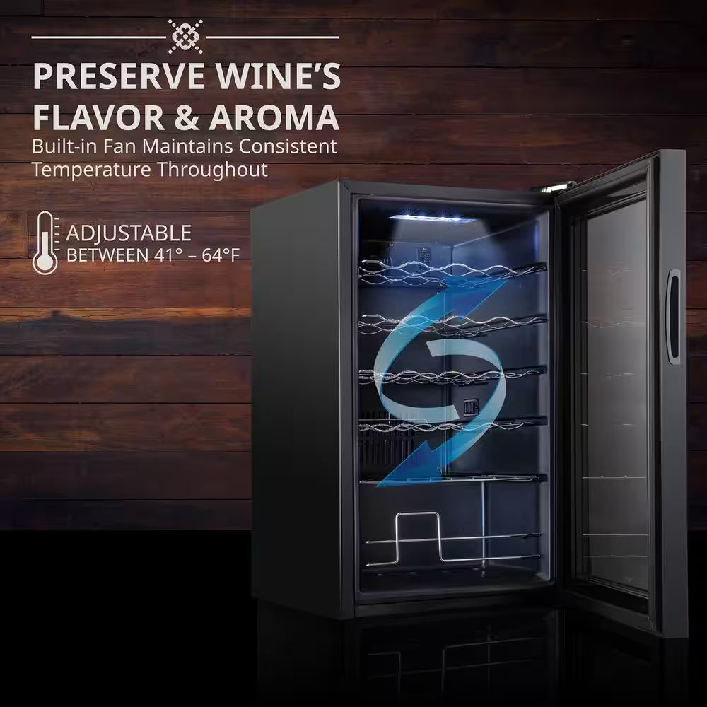 Single Zone 24-Bottle Freestanding Wine Cooler Refrigerator with Lock in Black