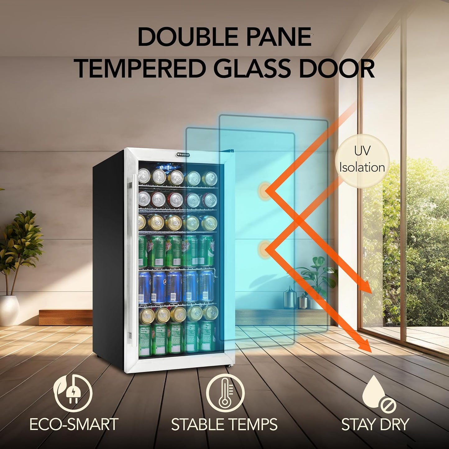127-Can Stainless Steel Beverage Refrigerator with Double-Layer Glass Door - 3.1 Cu Ft Freestanding Mini Fridge