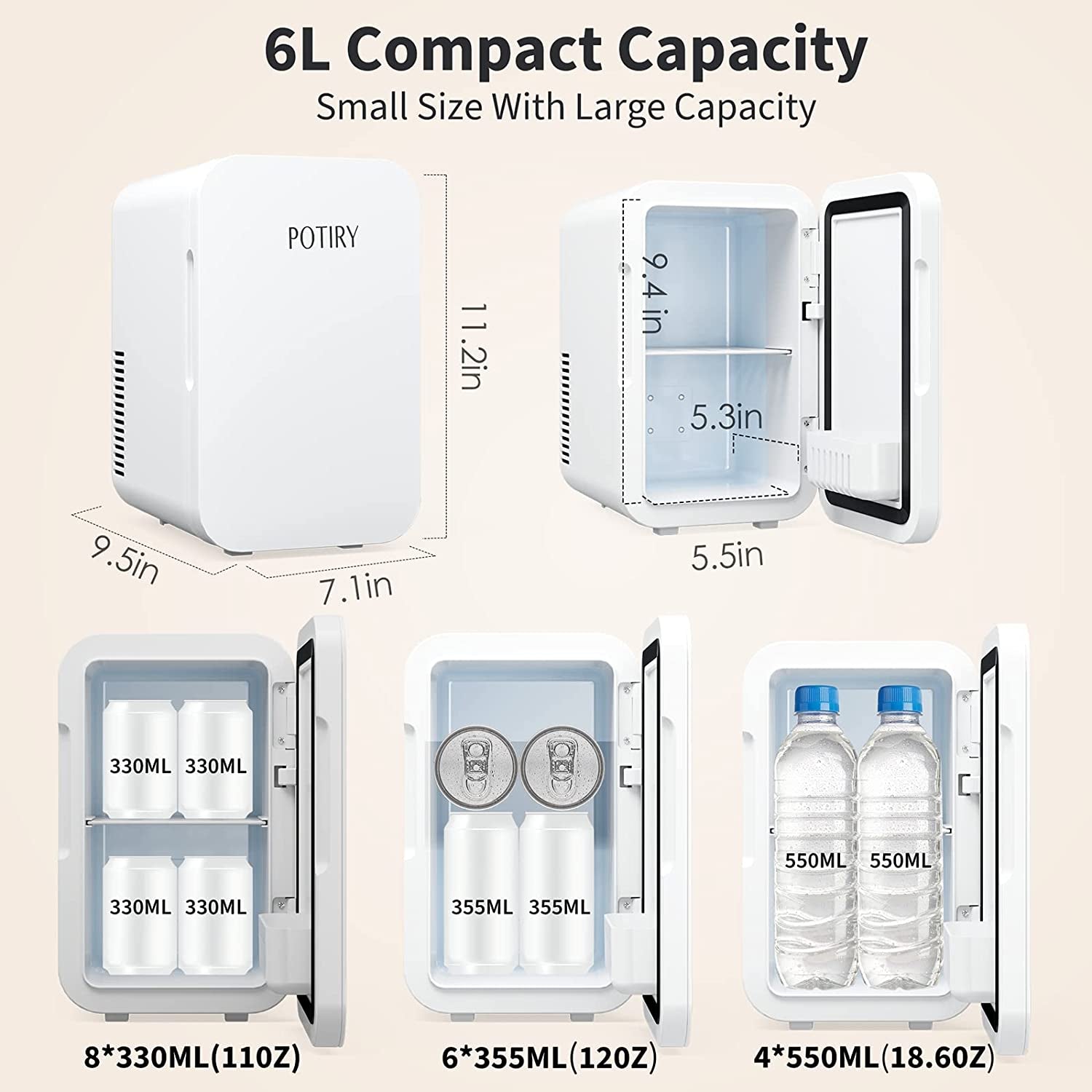 Mini Fridge, 6 Liter AC/DC Portable Thermoelectric Cooler and Warmer Mini Fridge for Bedroom Car Home Travel Mini Refrigerator for Skin Care Foods Medications